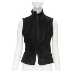 HERMES Vintage Concerto jaune Violoniste soie cuir daim noir gilet FR38 S