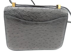 Hermès Vintage Constance Bag Black Ostrich Autruche Noir Ghw 23 cm