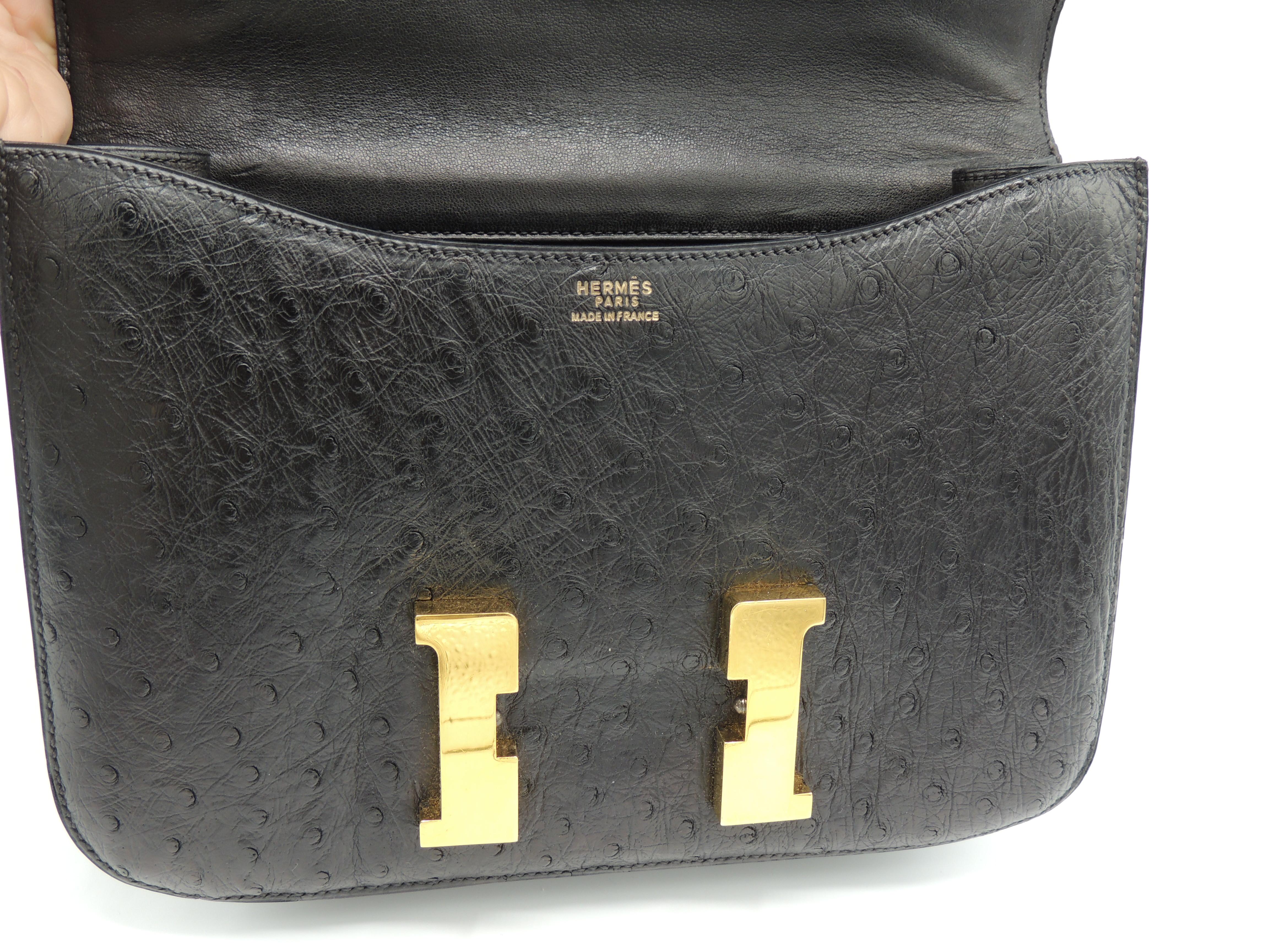 Women's Hermès Vintage Constance Bag Black Ostrich Autruche Noir Ghw 23 cm