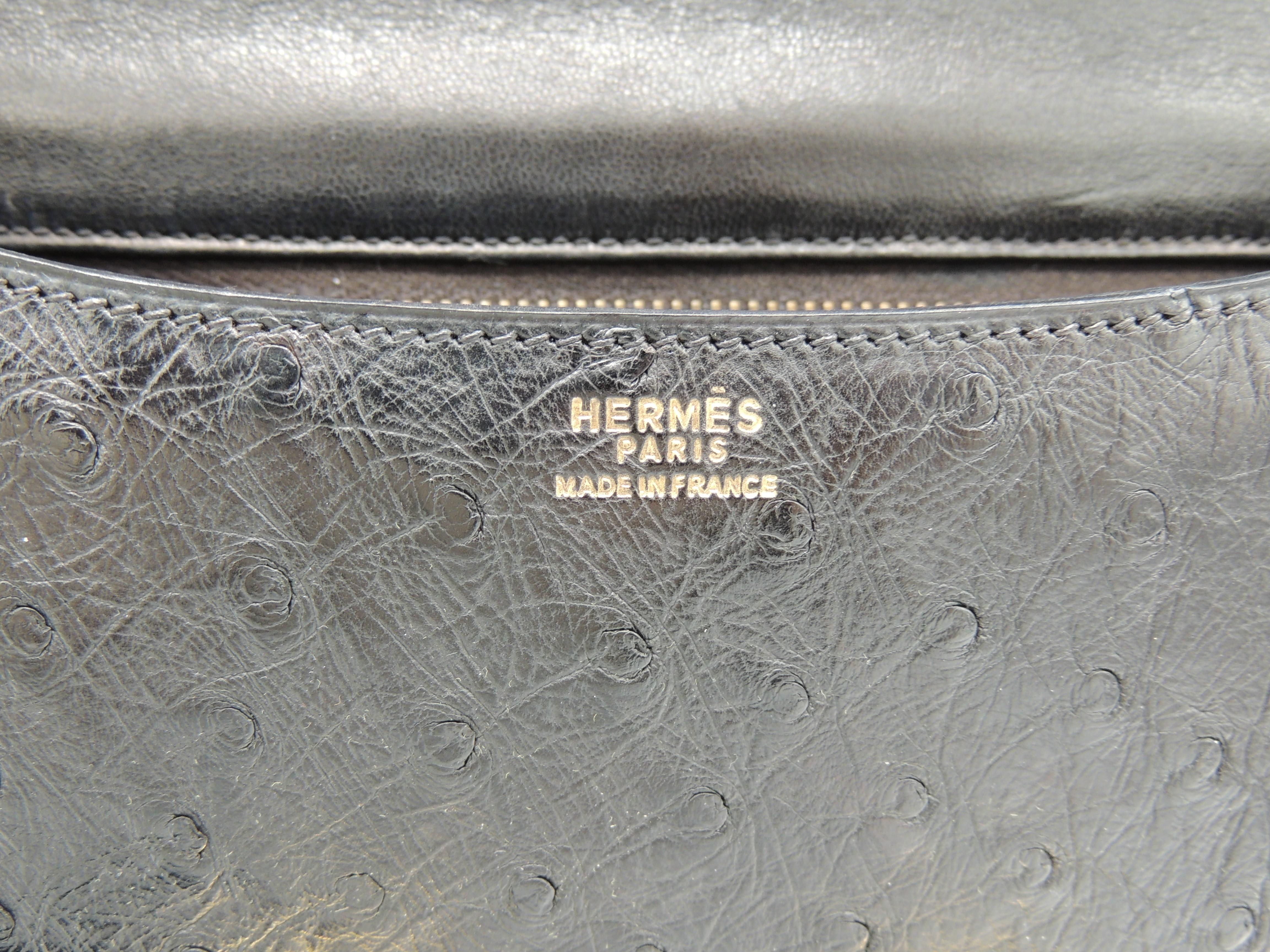 Hermès Vintage Constance Bag Black Ostrich Autruche Noir Ghw 23 cm 1