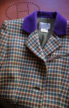 Hermès Vintage Corrado Luxury Blazer in Cashmere Houndstooth, Size 42