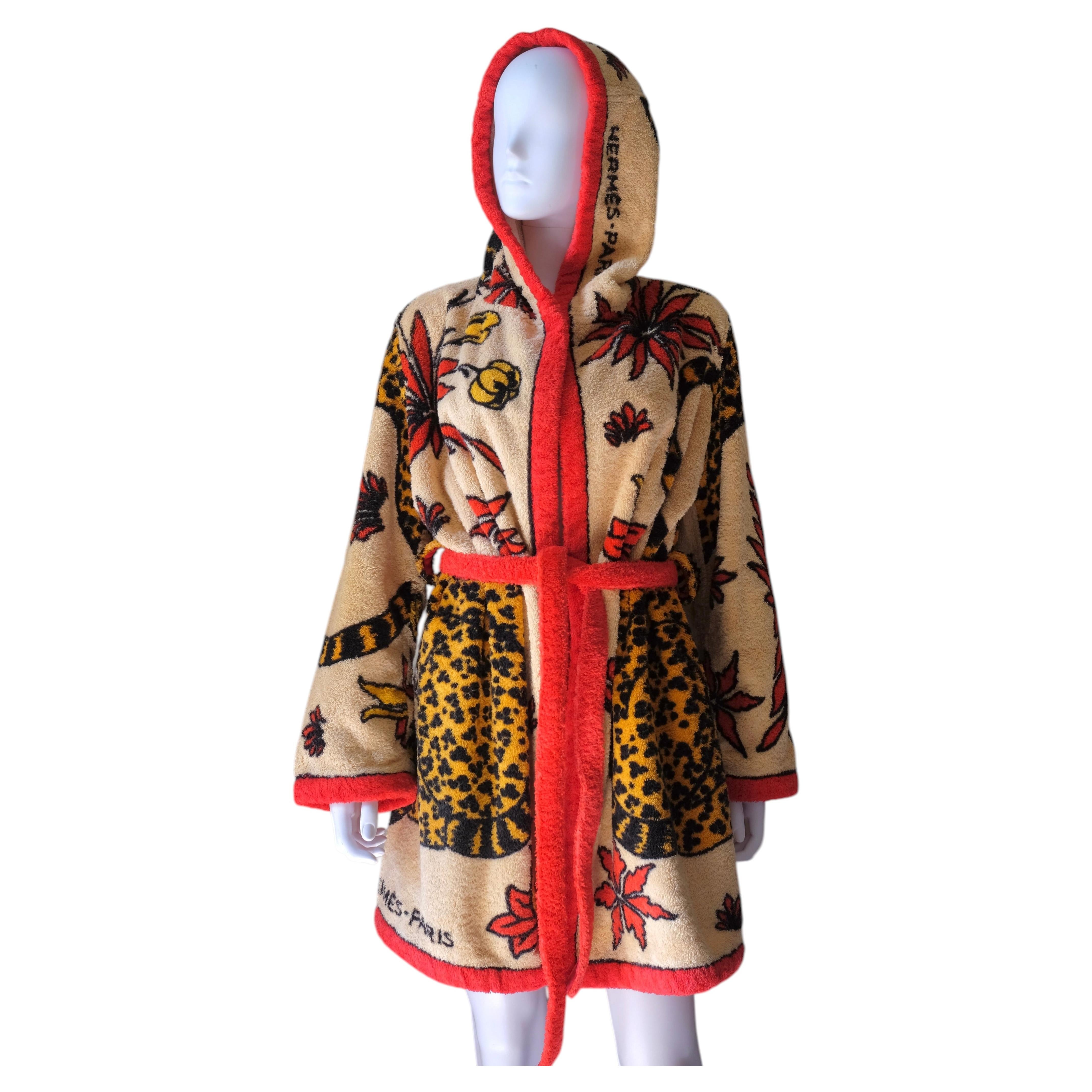 HERMÈS - Vintage Cotton Bathrobe "Les Leopards" by Christiane Vauzelles