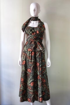 HERMÈS - Vintage Cotton Printed Dress with Panel Skirt and Bone Buttons