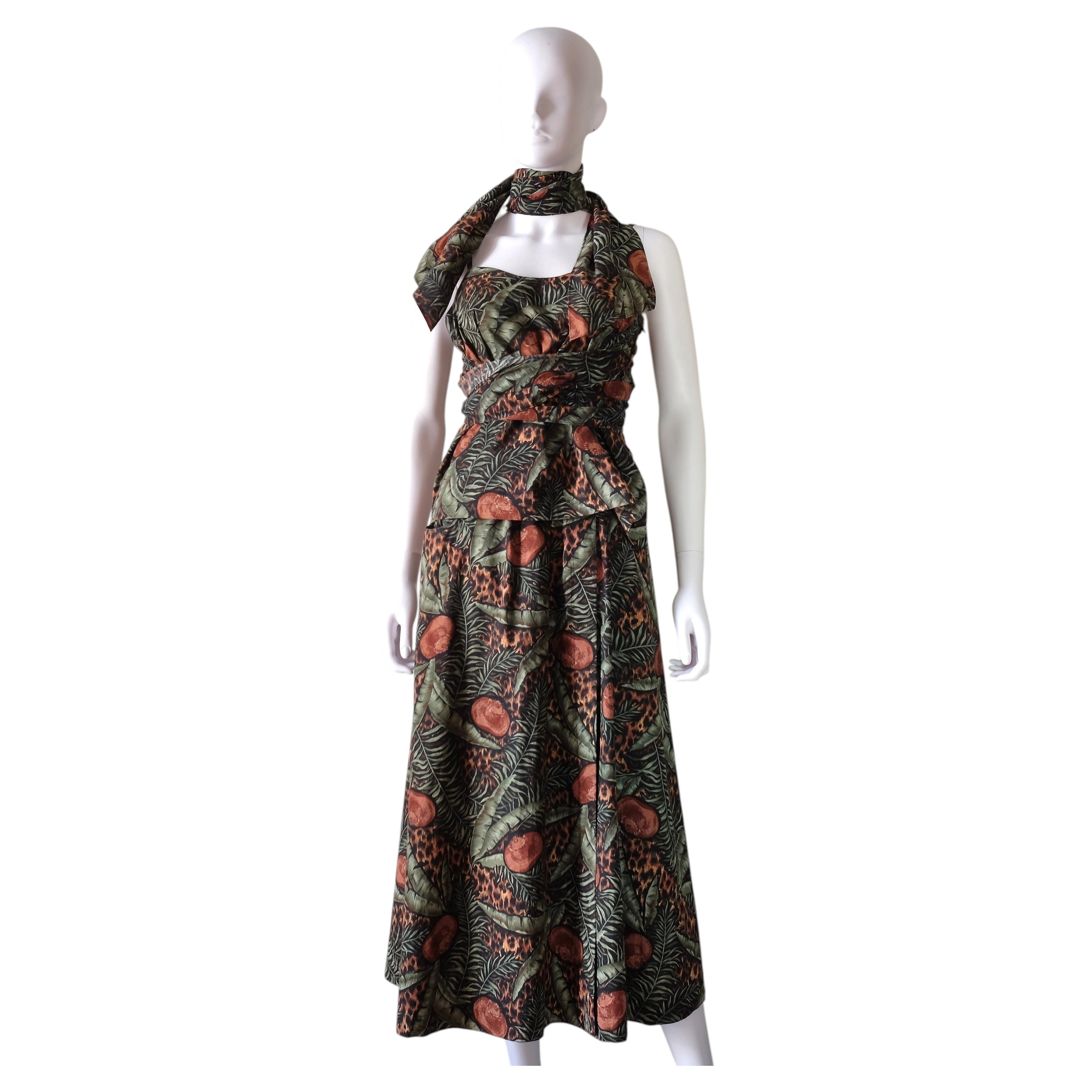HERMÈS – Vintage-Kleid aus bedruckter Baumwolle mit Einsatzer und Knöpfen aus Knochen