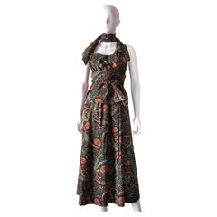 HERMÈS – Vintage-Kleid aus bedruckter Baumwolle mit Einsatzer und Knöpfen aus Knochen