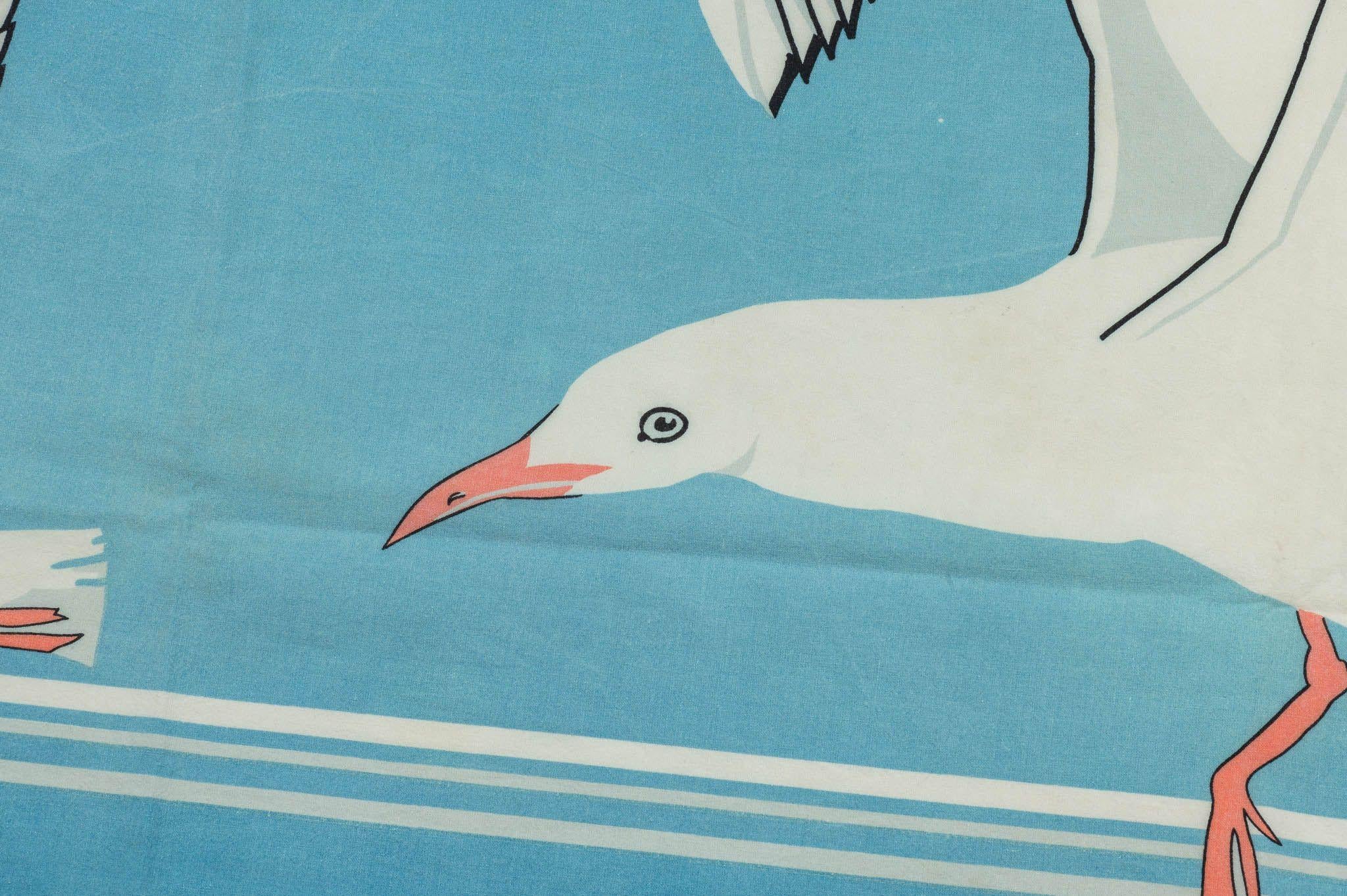 Hermès Vintage Cotton Seagulls Sarongs In Good Condition For Sale In West Hollywood, CA