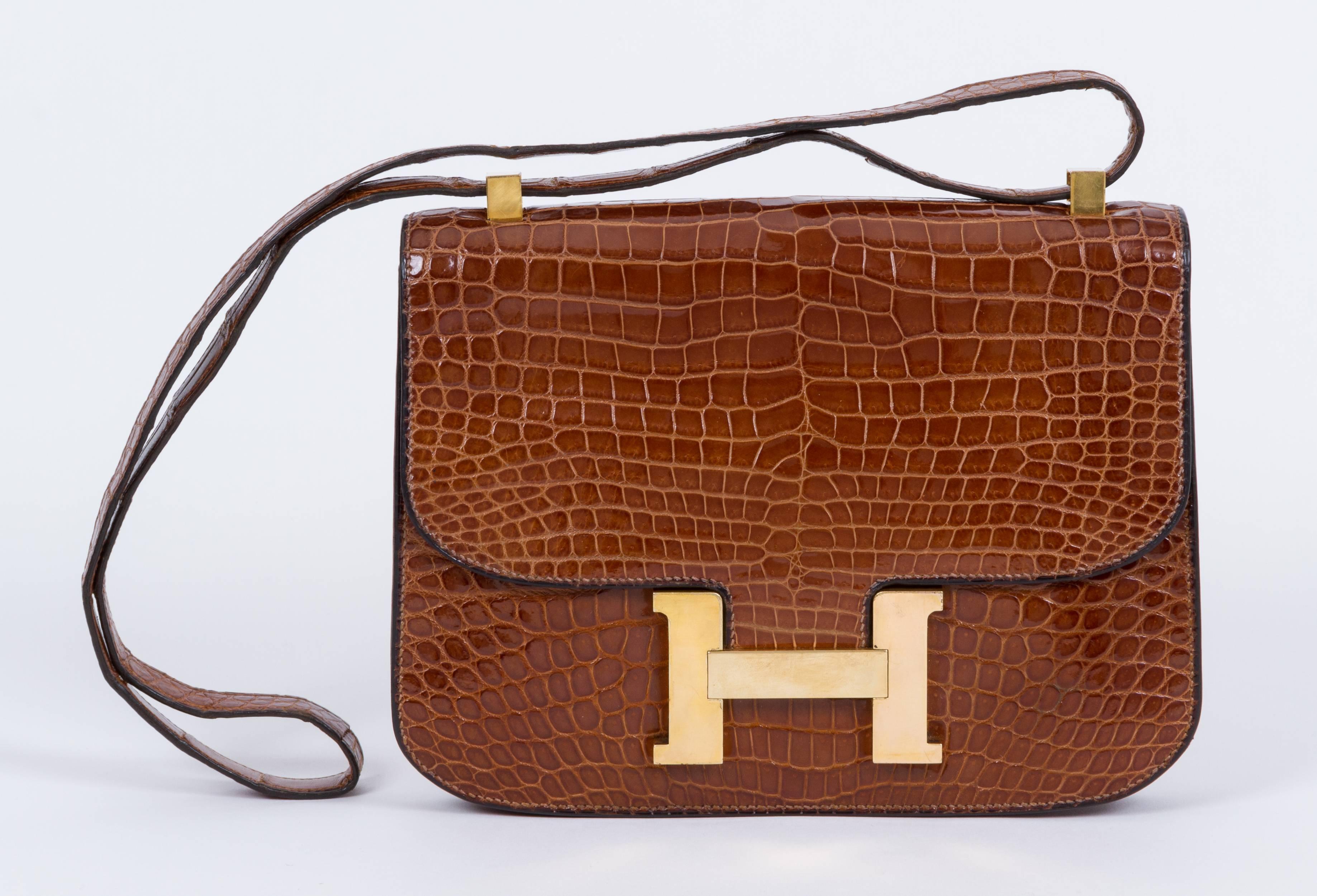 Hermes Vintage Crocodile Miel Constance In Good Condition For Sale In West Hollywood, CA