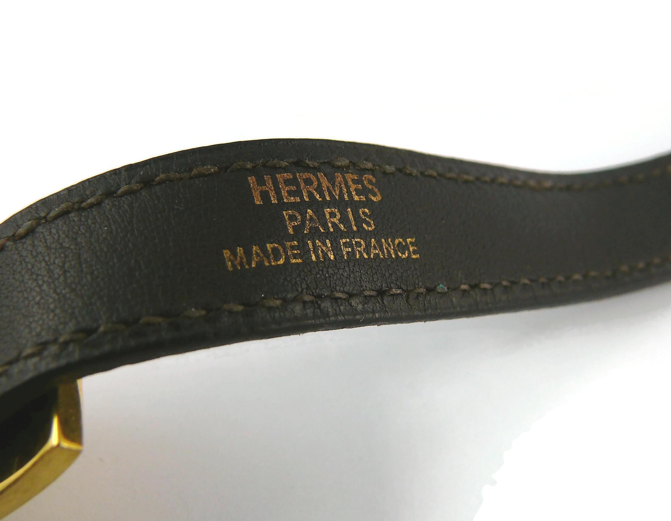 Hermes Vintage Dark Brown Leather Choker With Gold Panel For Sale 5