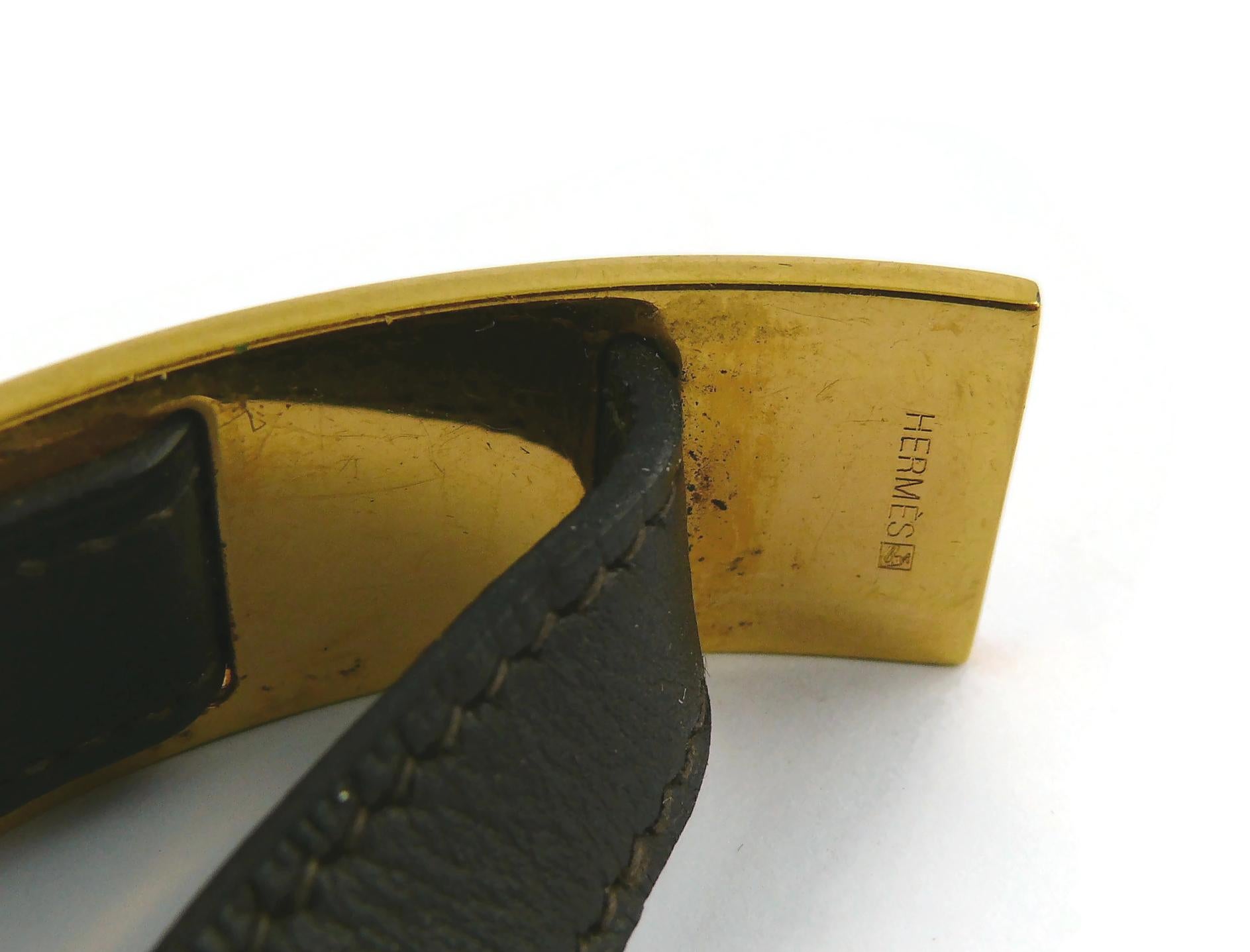 Hermes Vintage Dunkelbraune Leder-Choker mit Gold-Paneel im Angebot 10