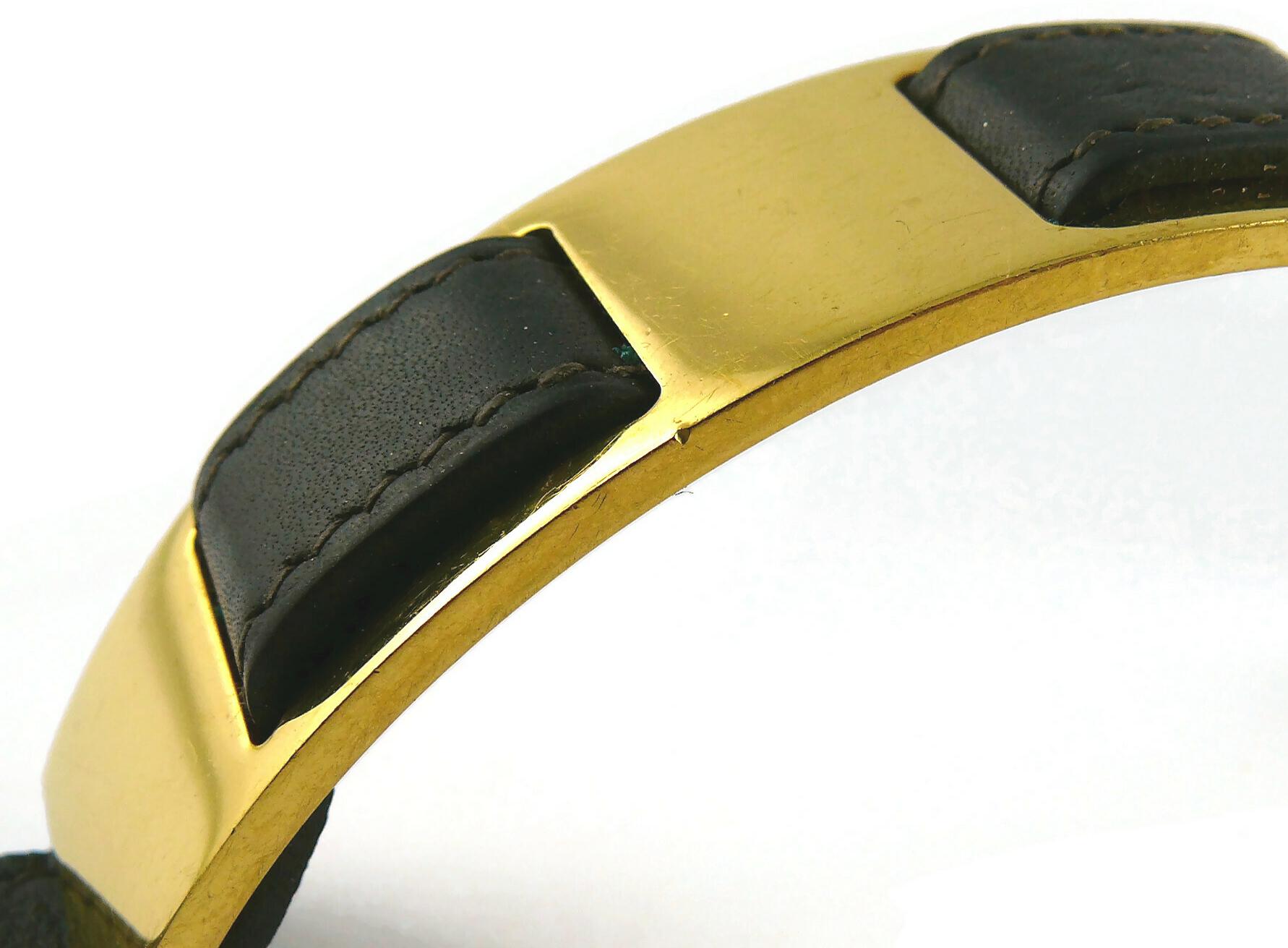 Hermes Vintage Dark Brown Leather Choker With Gold Panel For Sale 8