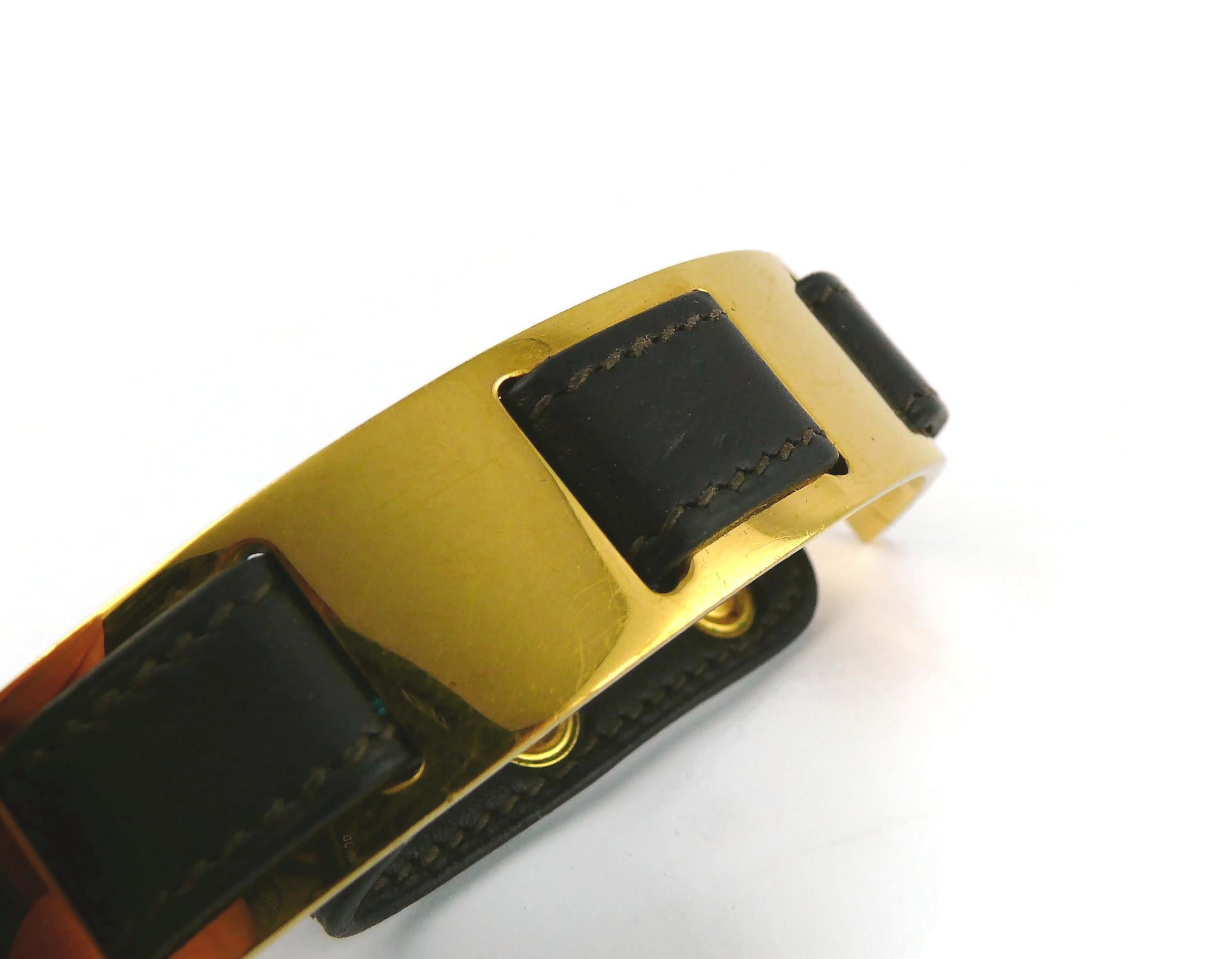 Hermes Vintage Dunkelbraune Leder-Choker mit Gold-Paneel im Angebot 12