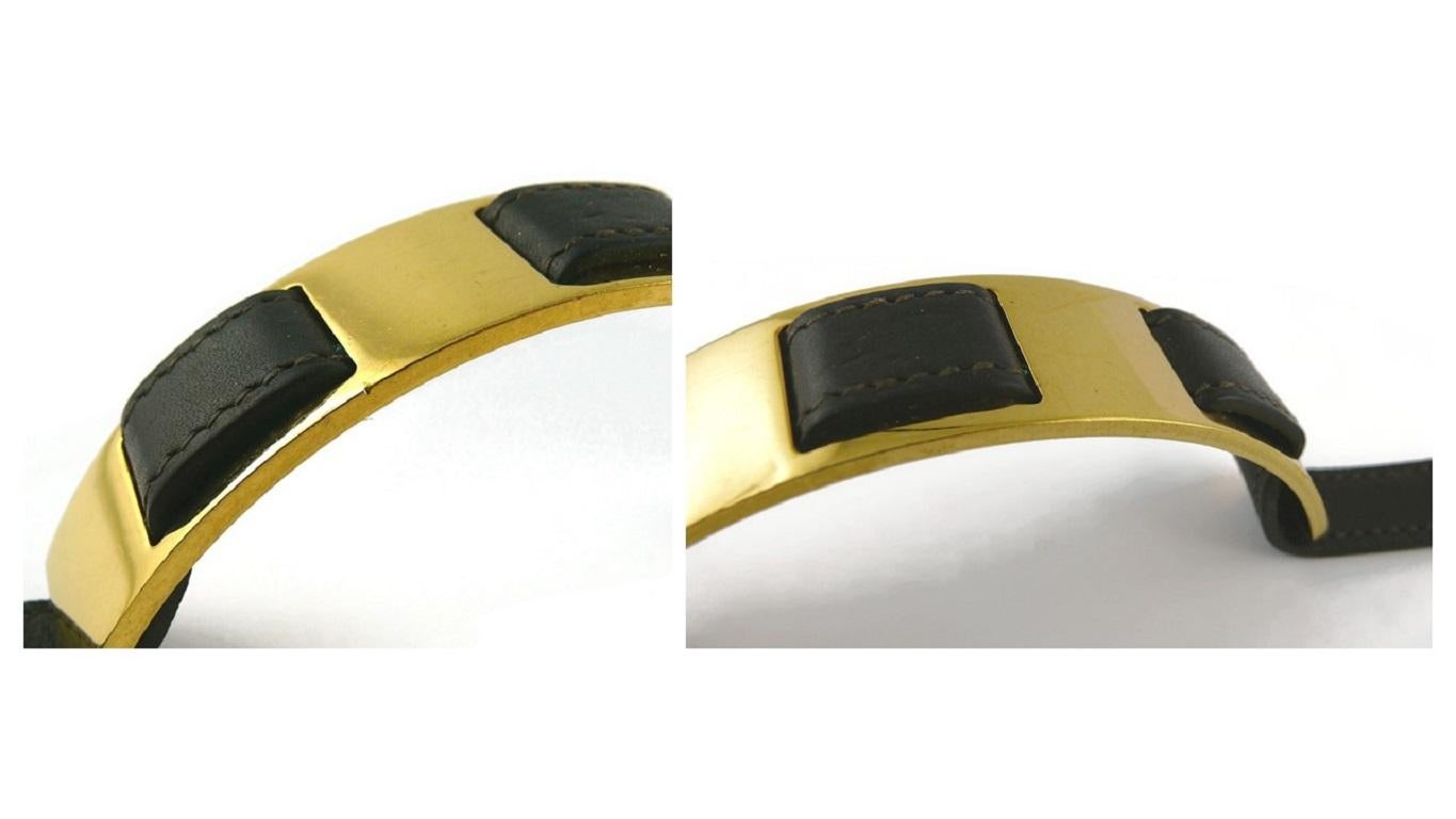 Hermes Vintage Dark Brown Leather Choker With Gold Panel For Sale 10