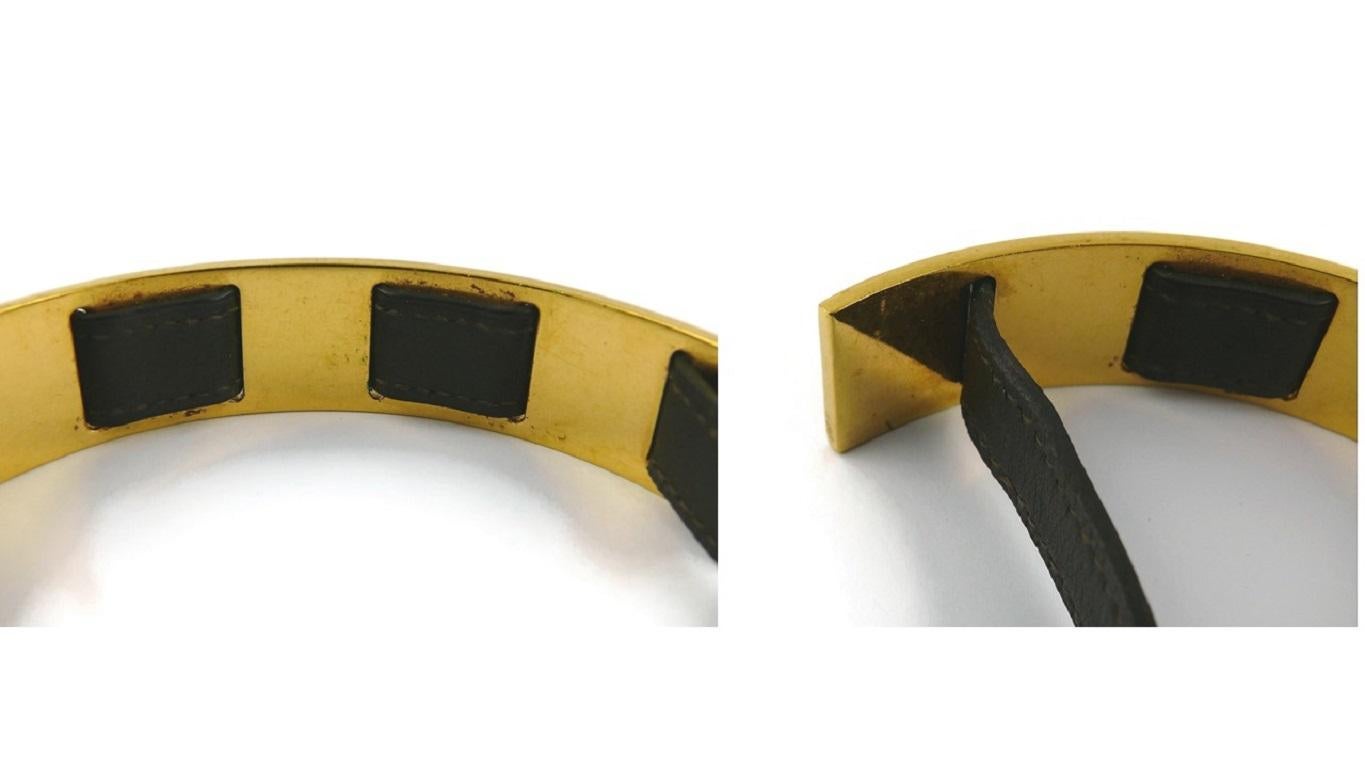 Hermes Vintage Dark Brown Leather Choker With Gold Panel For Sale 12