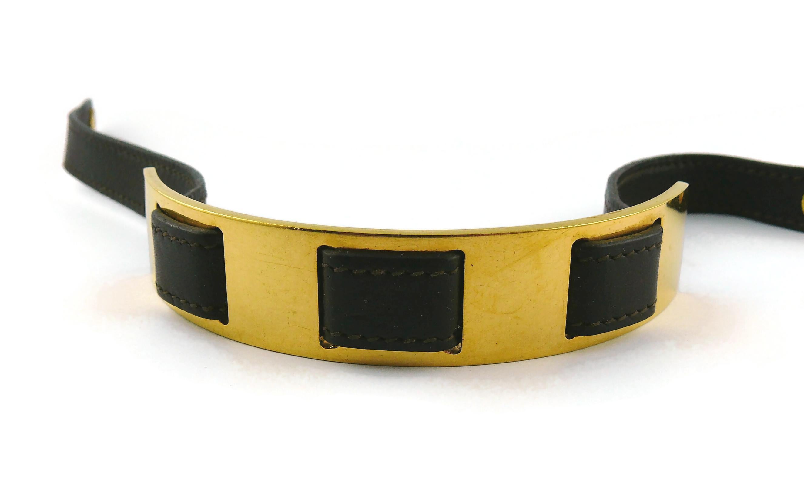 Hermes Vintage Dark Brown Leather Choker With Gold Panel In Good Condition For Sale In Nice, FR