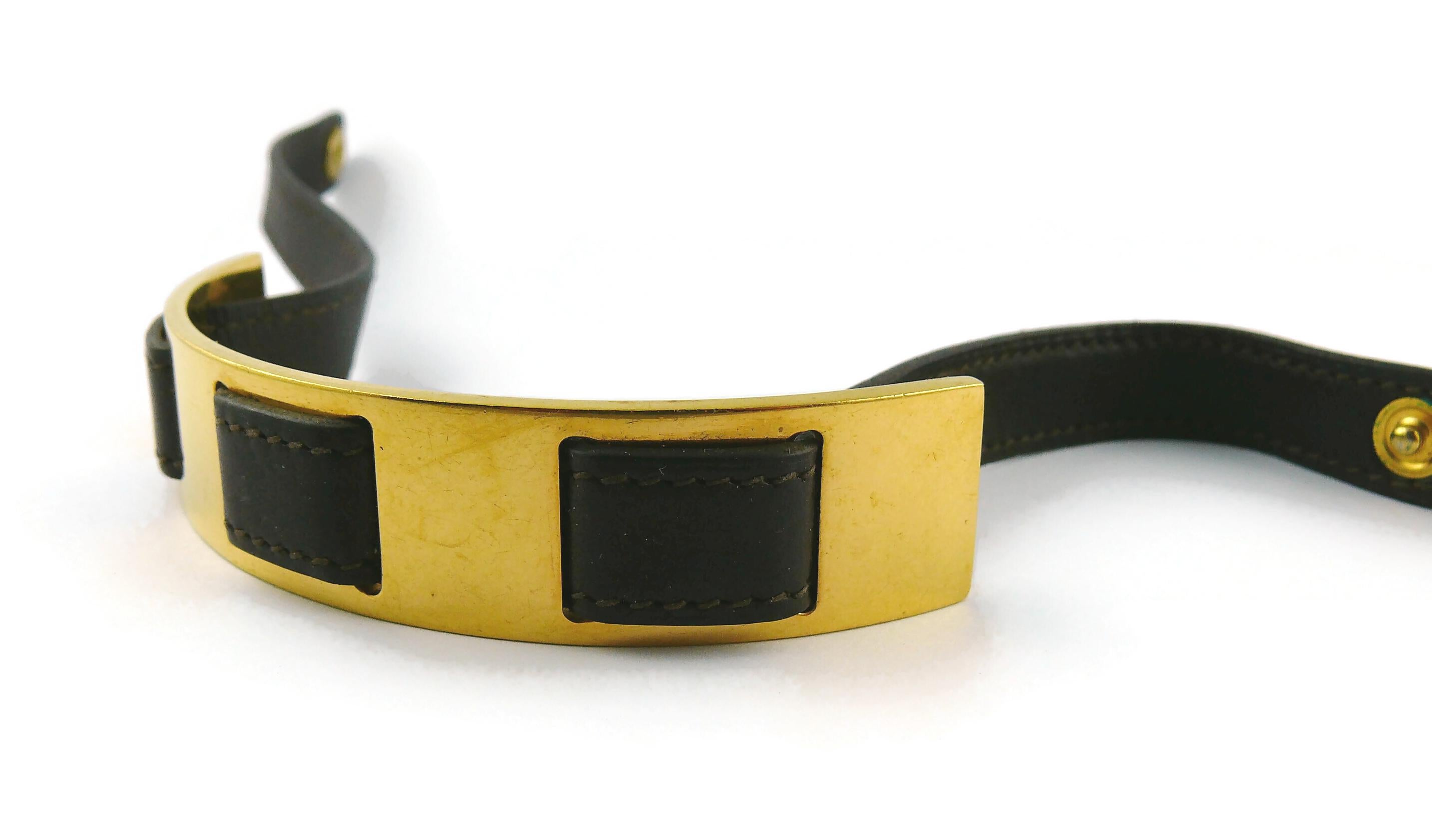 Women's Hermes Vintage Dark Brown Leather Choker With Gold Panel For Sale