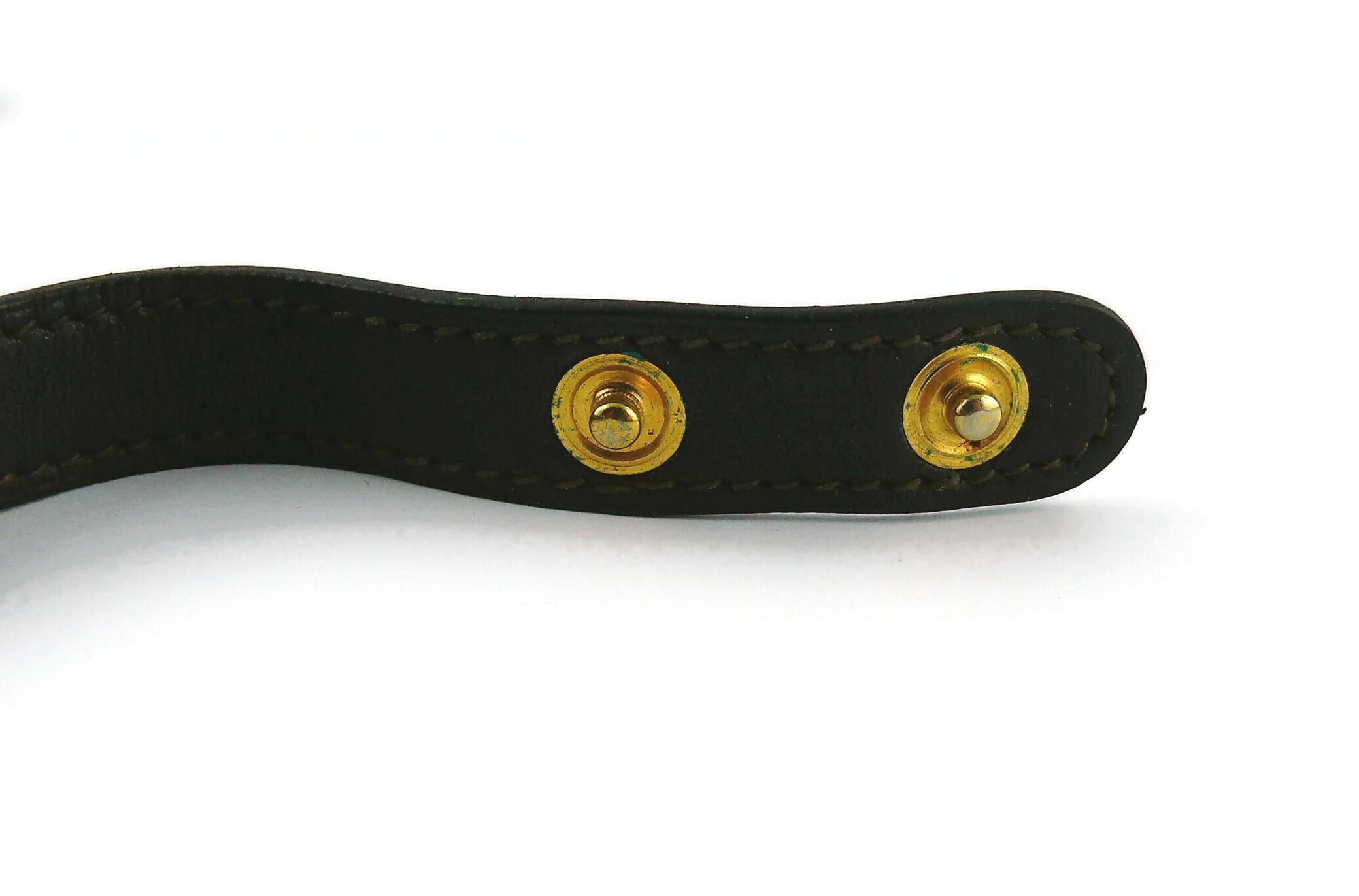 Hermes Vintage Dark Brown Leather Choker With Gold Panel For Sale 1