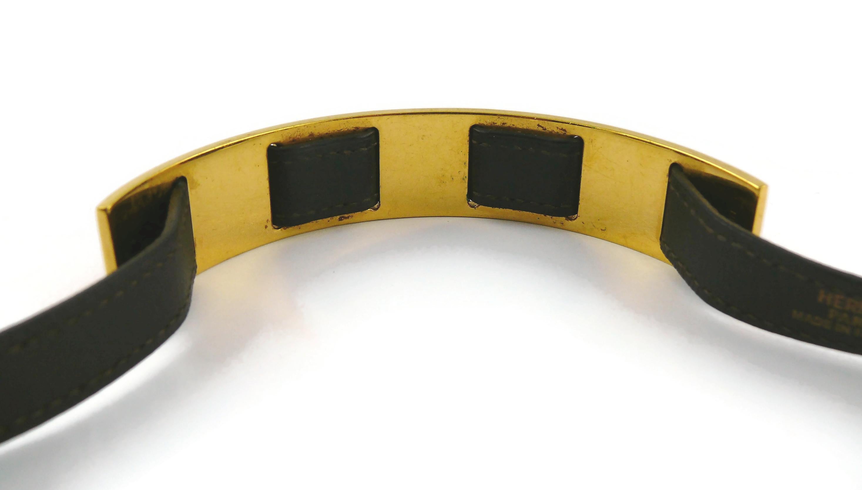 Hermes Vintage Dark Brown Leather Choker With Gold Panel For Sale 3