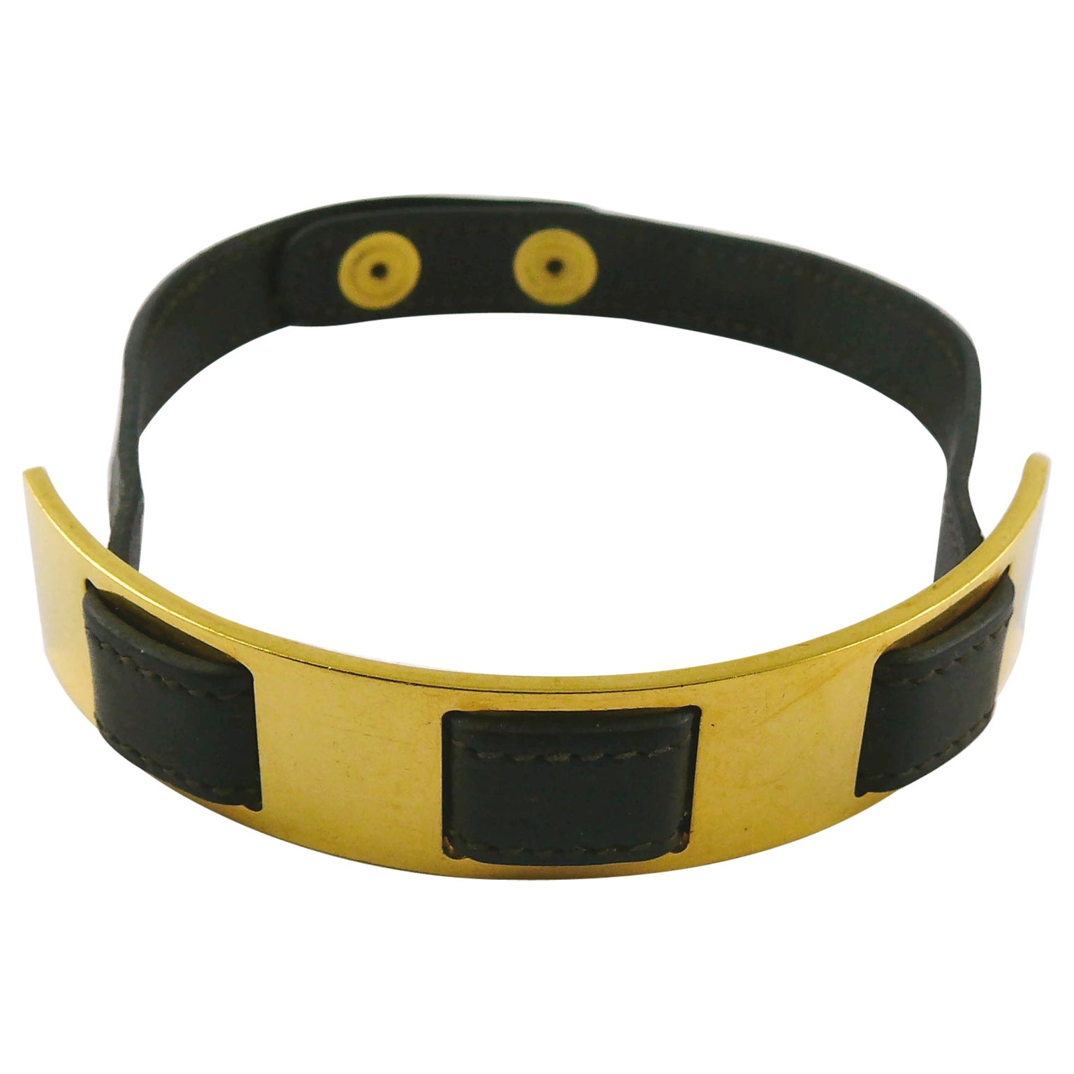 Gargantilla Hermes Vintage de cuero marrón oscuro con panel dorado