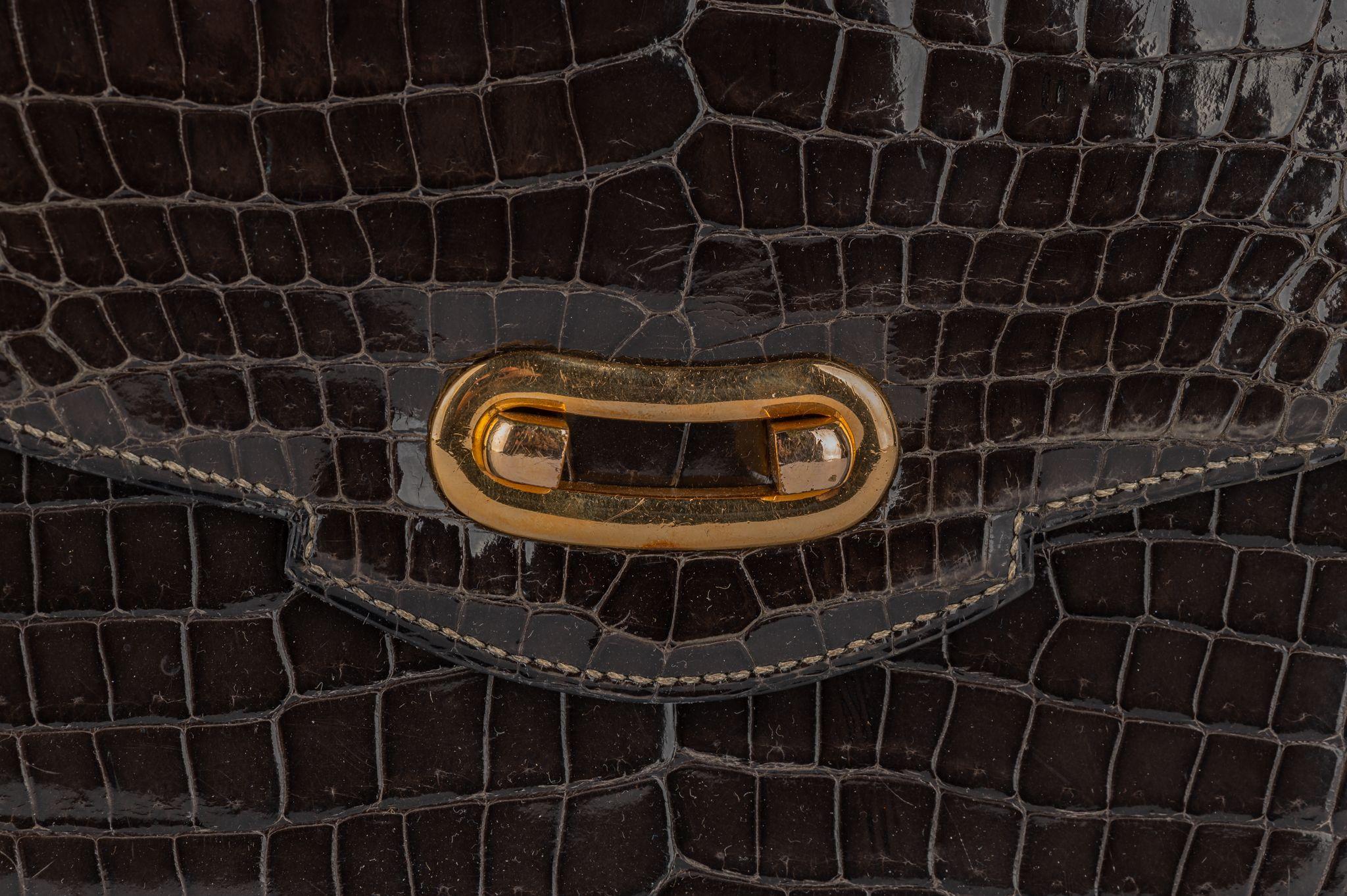 Hermès Vintage Dark Grey Croc Handbag For Sale 1