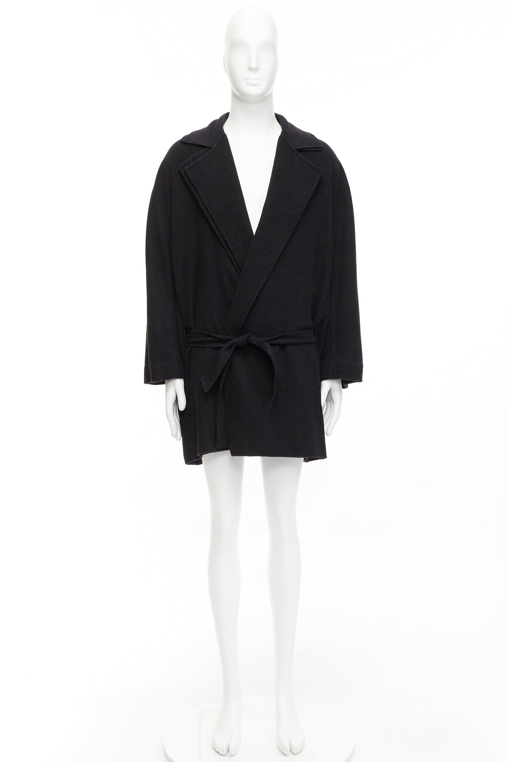 HERMES Vintage dark grey double faced cashmere dual collar belted robe coat EU48 For Sale 6