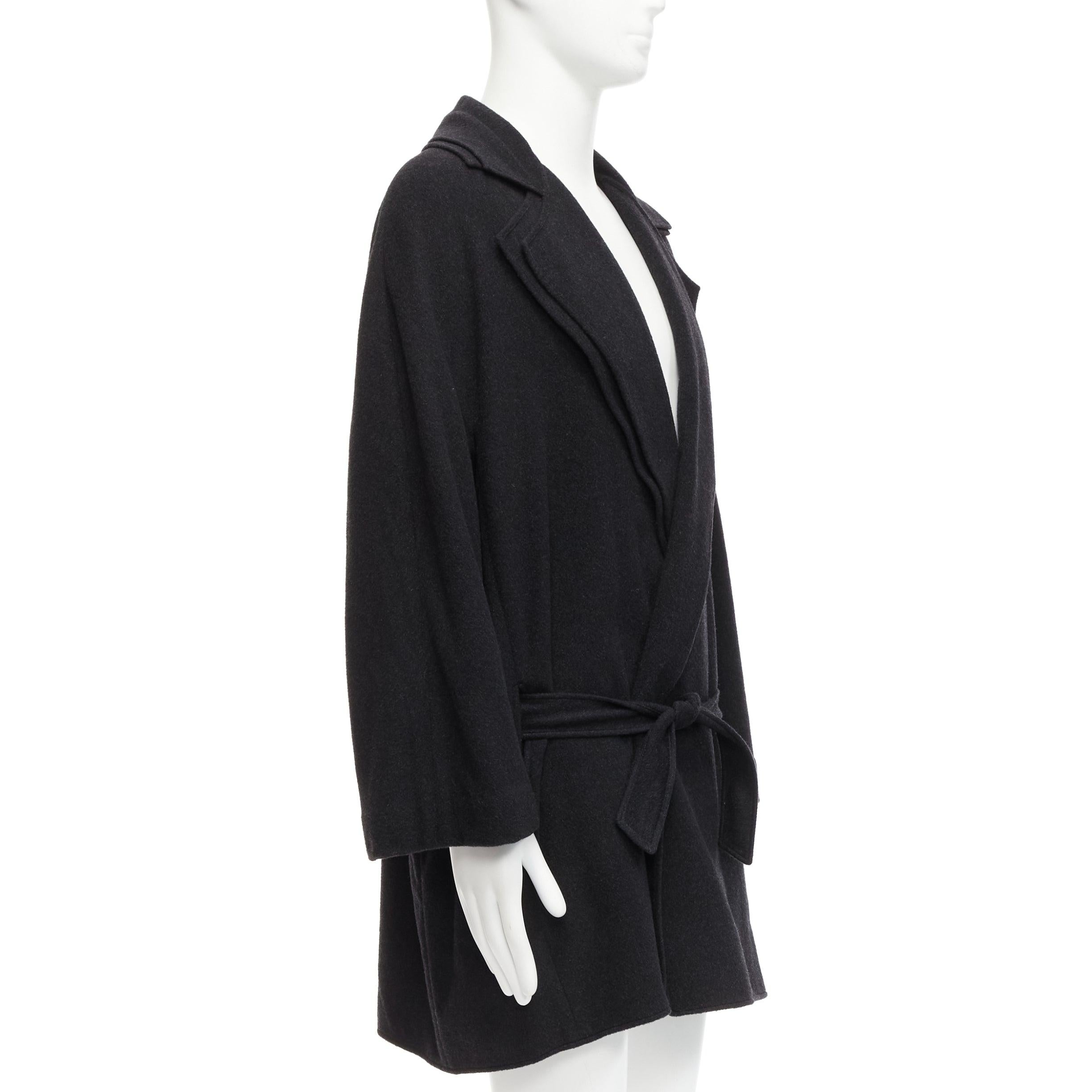 Men's HERMES Vintage dark grey double faced cashmere dual collar belted robe coat EU48 For Sale