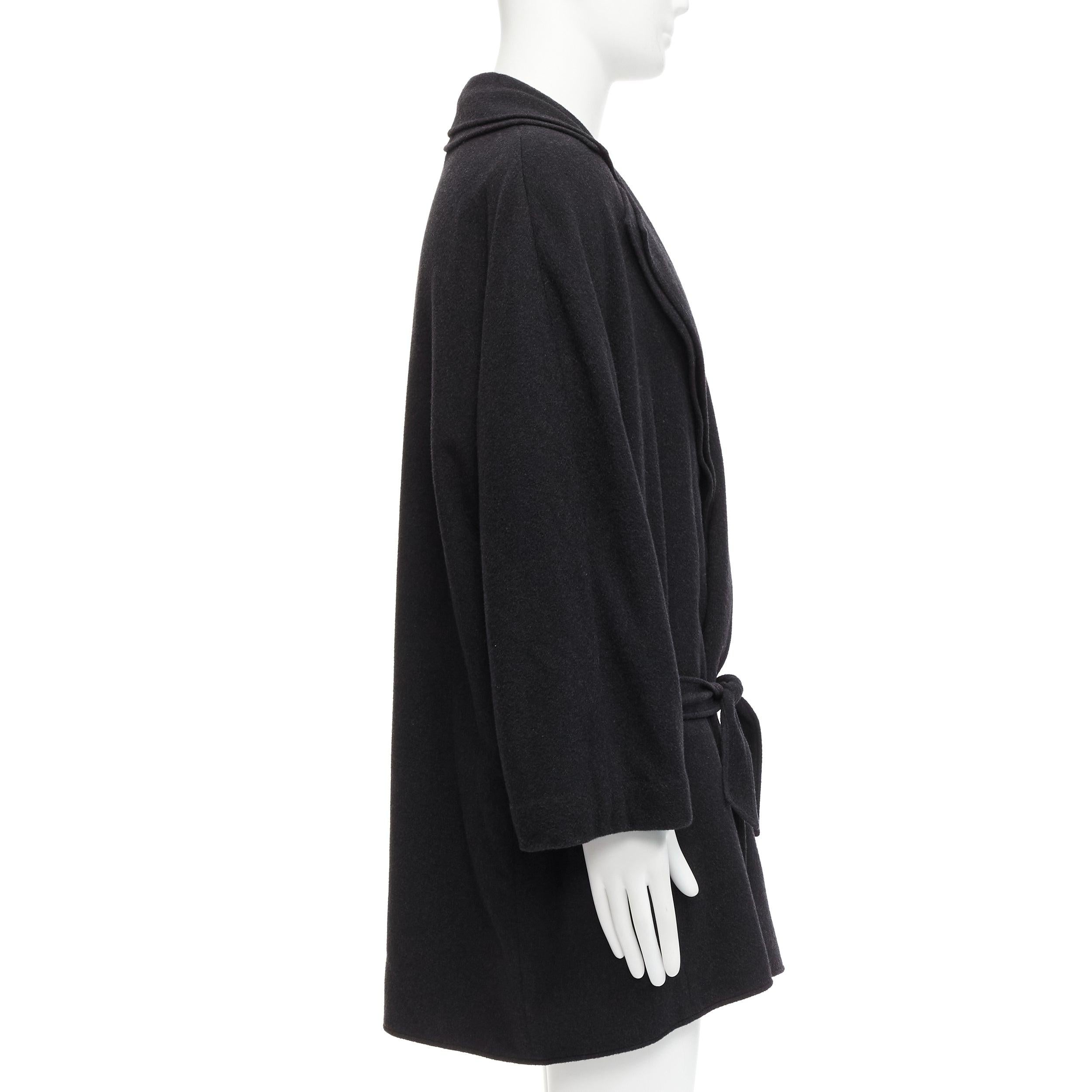 HERMES Vintage dark grey double faced cashmere dual collar belted robe coat EU48 For Sale 1