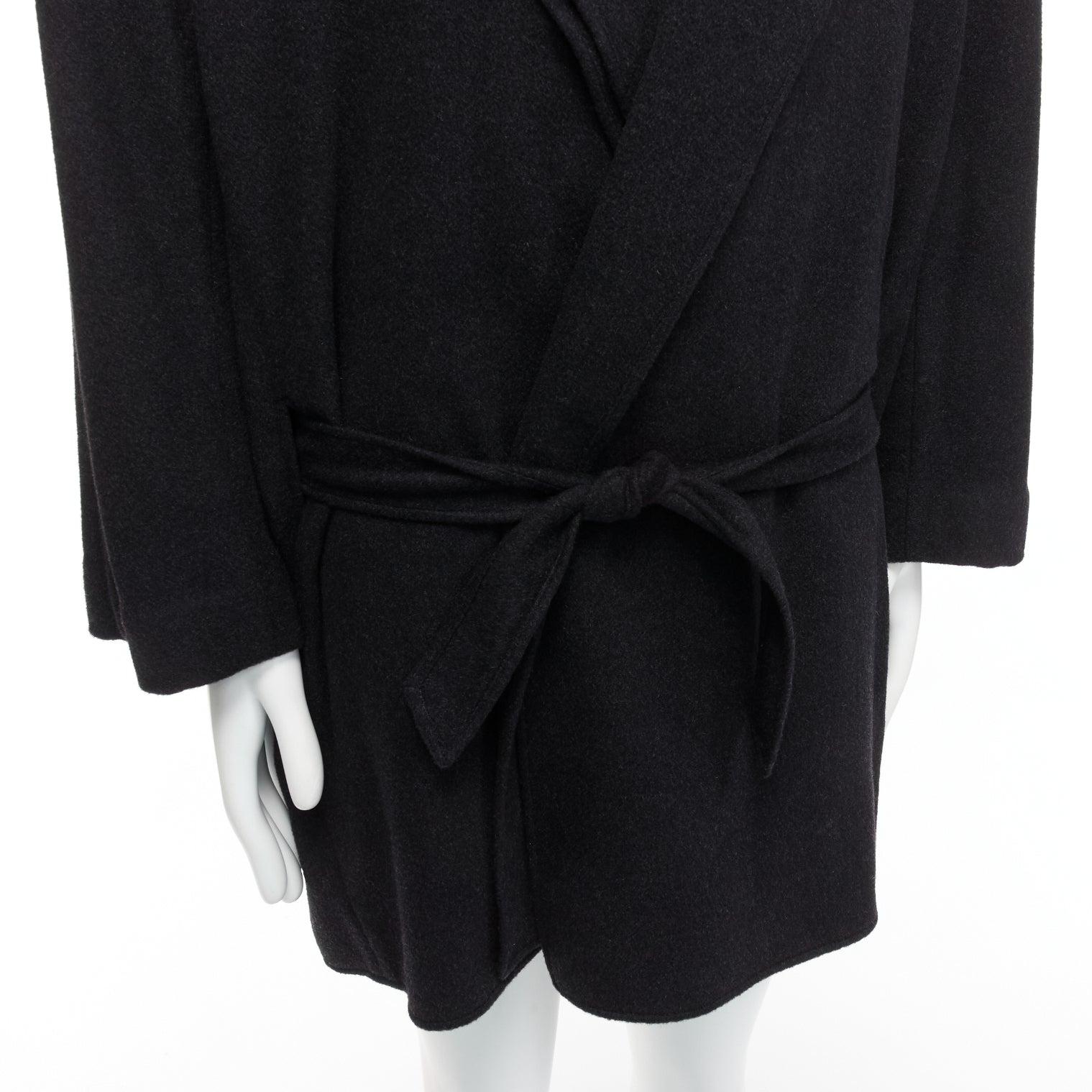HERMES Vintage dark grey double faced cashmere dual collar belted robe coat EU48 For Sale 4