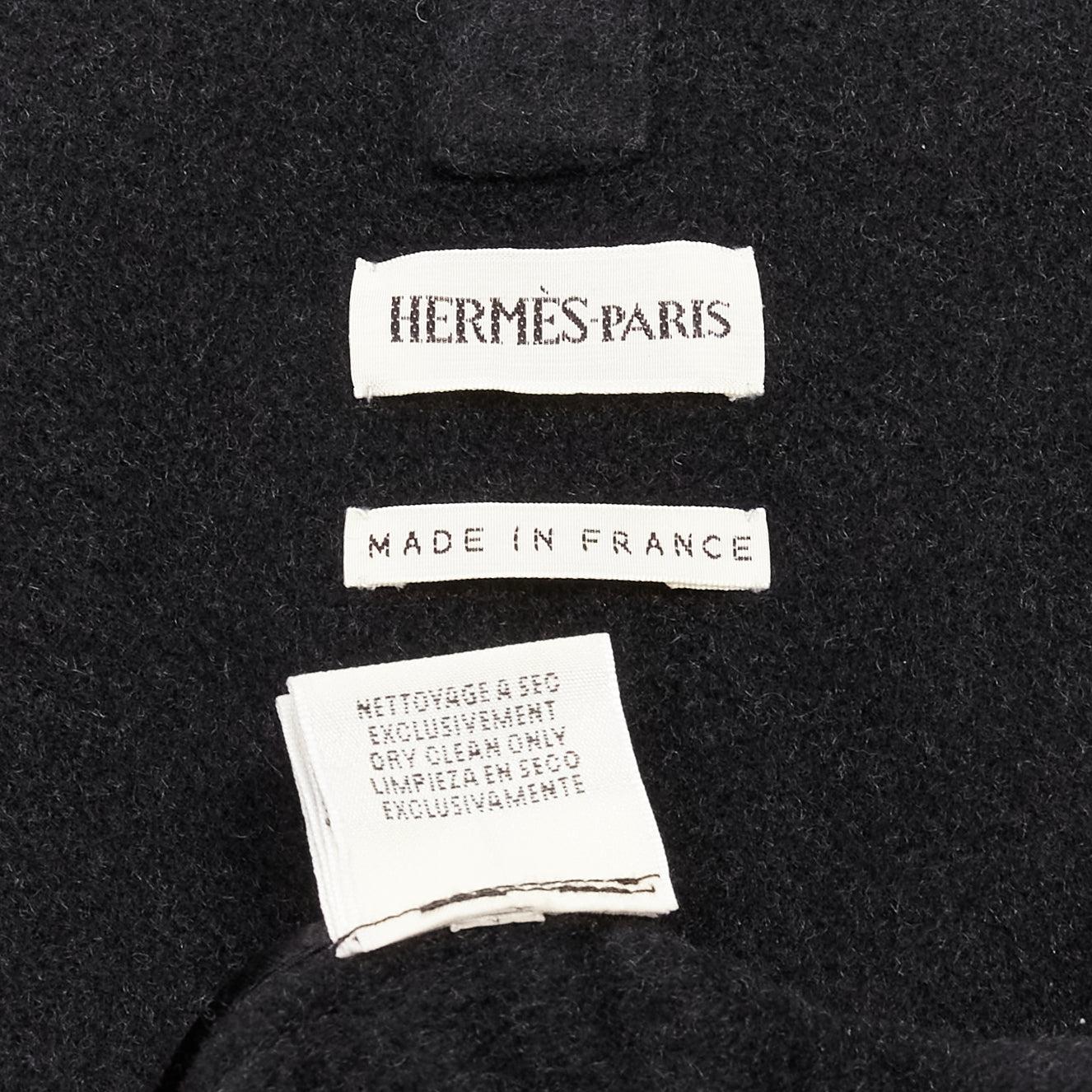 HERMES Vintage dark grey double faced cashmere dual collar belted robe coat EU48 For Sale 5