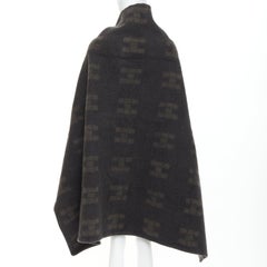 HERMES Vintage dark grey khaki H logo big square throw blanket