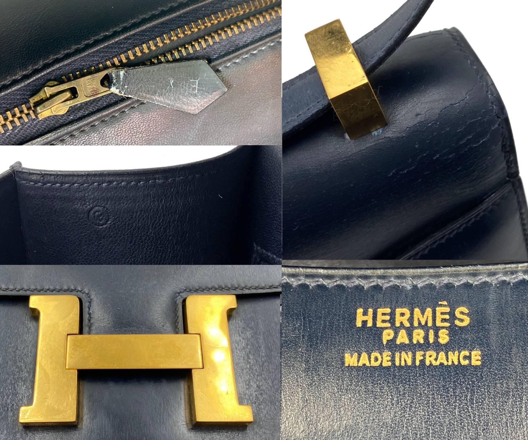Sac Vintage Hermes Constance 23 Gold H Marine foncée Sac à main  en vente 3