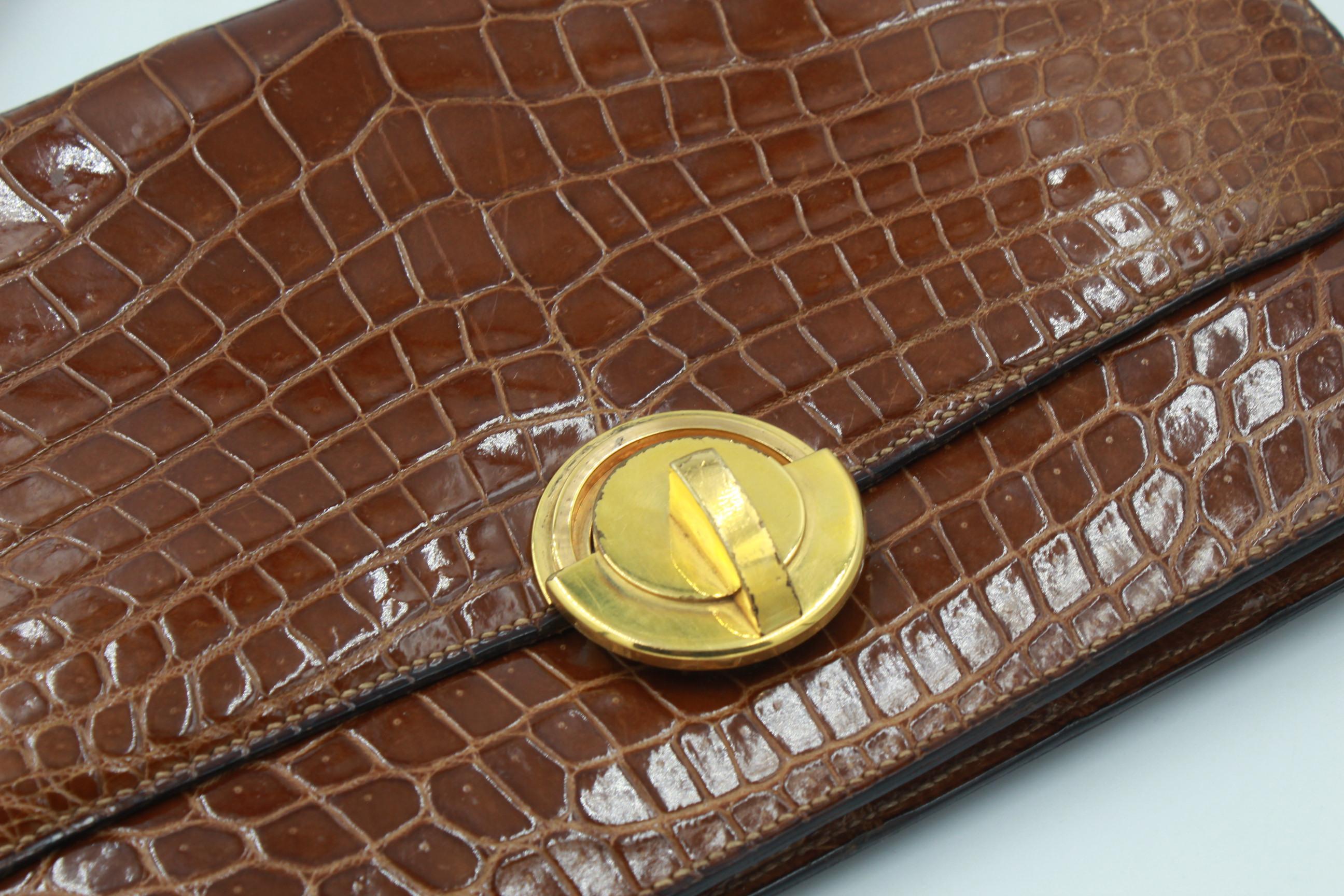 Women's or Men's Hermès Vintage Demi Lune handbag in brown crocodile