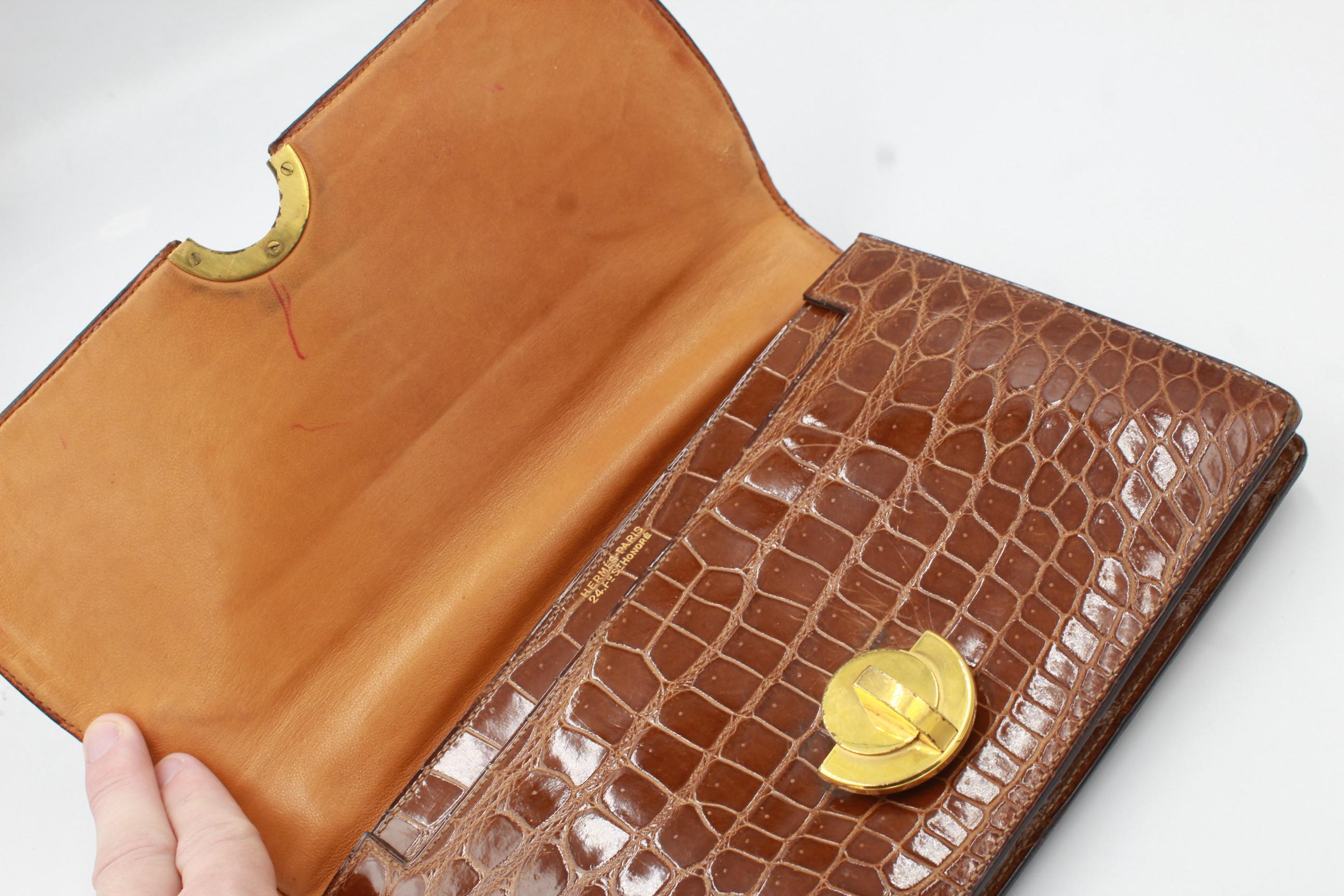 Hermès Vintage Demi Lune handbag in brown crocodile 1