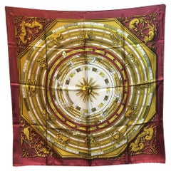 Hermes Vintage Dies et Hore Astrologie Silk Scarf in Maroon c1960s