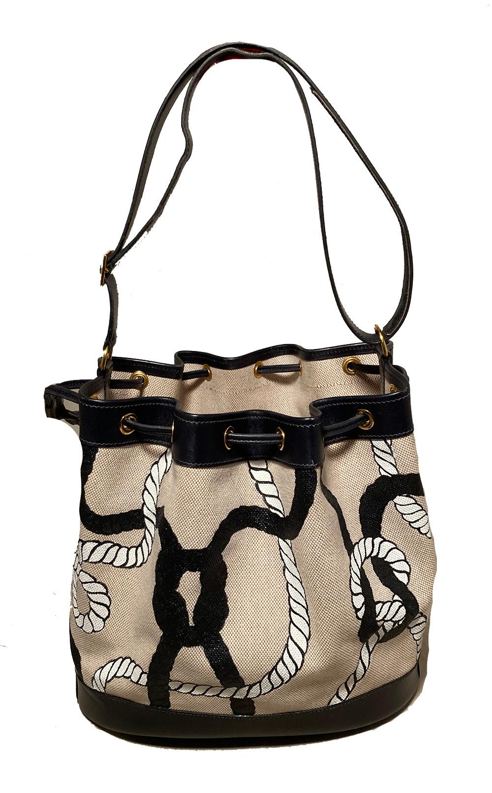 Hermes Vintage Drawstring Bucket Bag Hand Painted 1