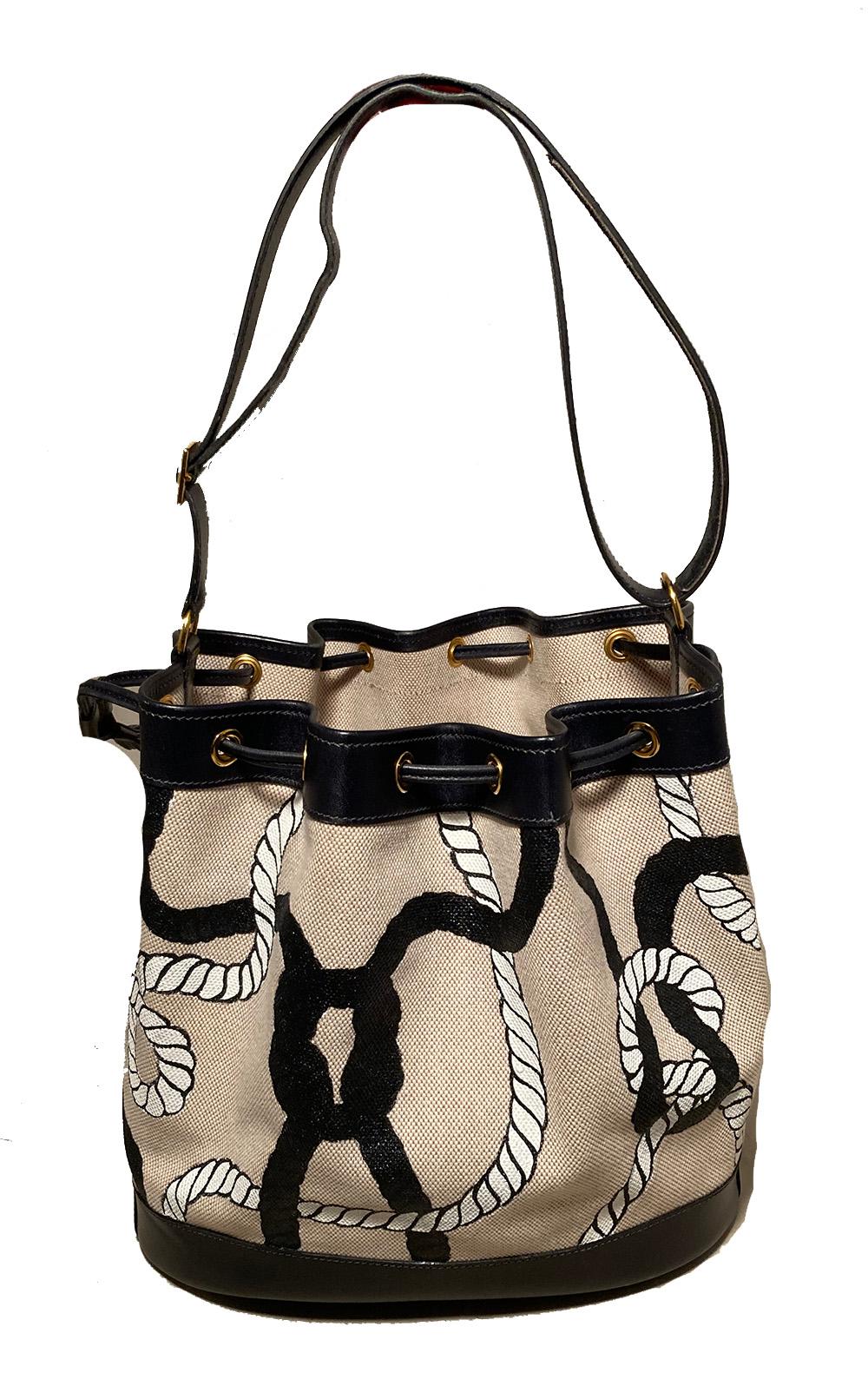 Hermes Vintage Drawstring Bucket Bag Hand Painted  For Sale 1