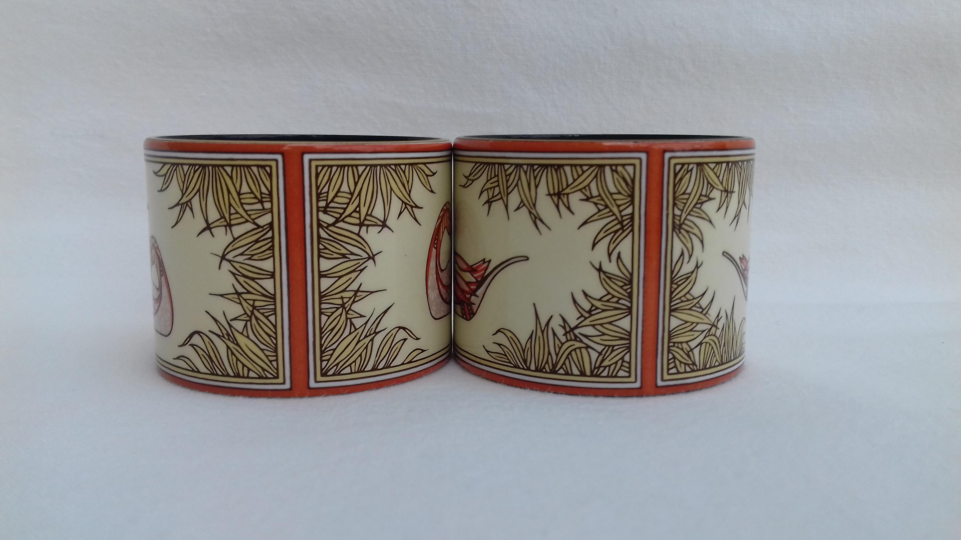 Women's or Men's Hermès Vintage Duck Pattern Enamel Printed Napkin Rings Holders SUPER RARE