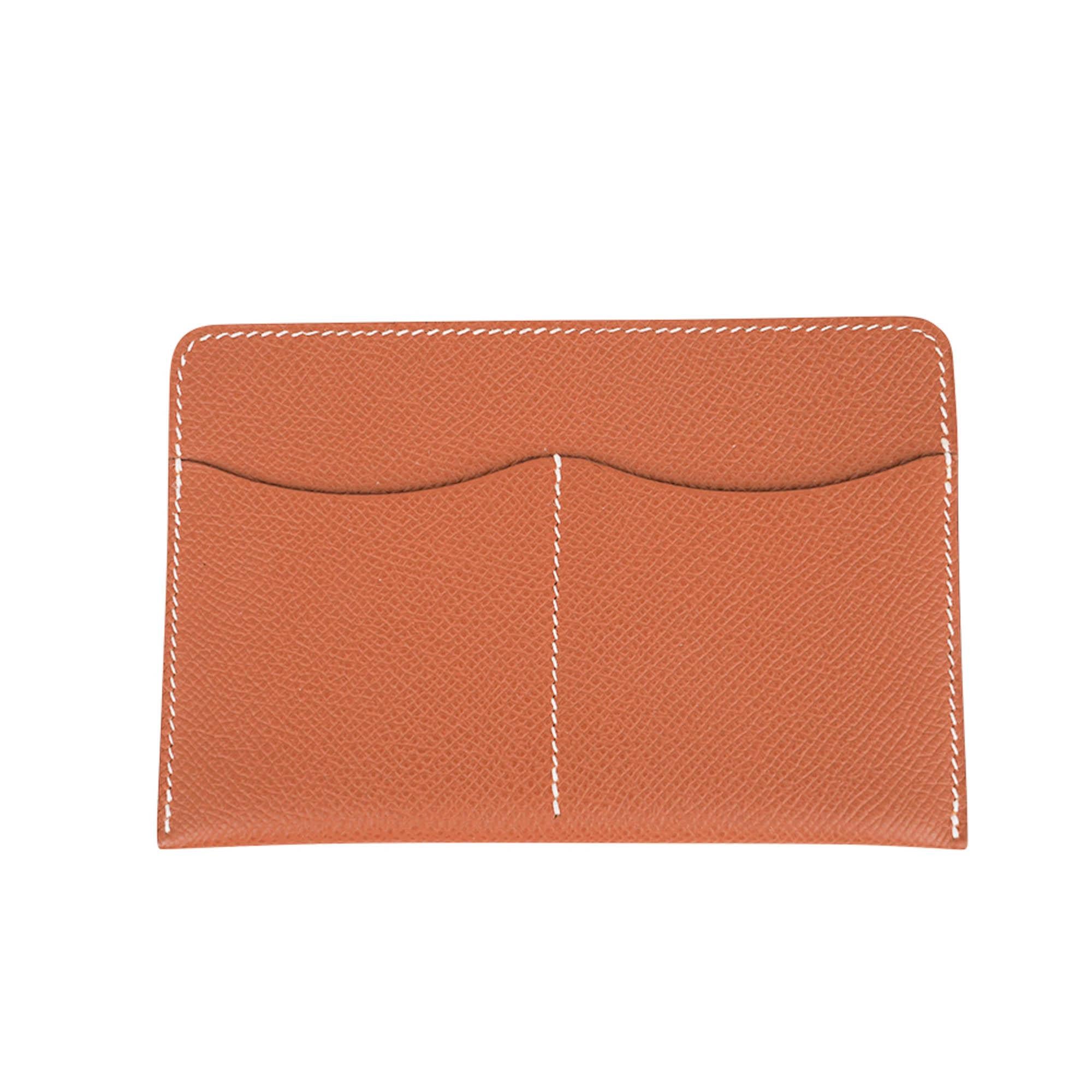 Hermes Vintage Duo Card Holder Gold Epsom Leather In New Condition For Sale In Miami, FL