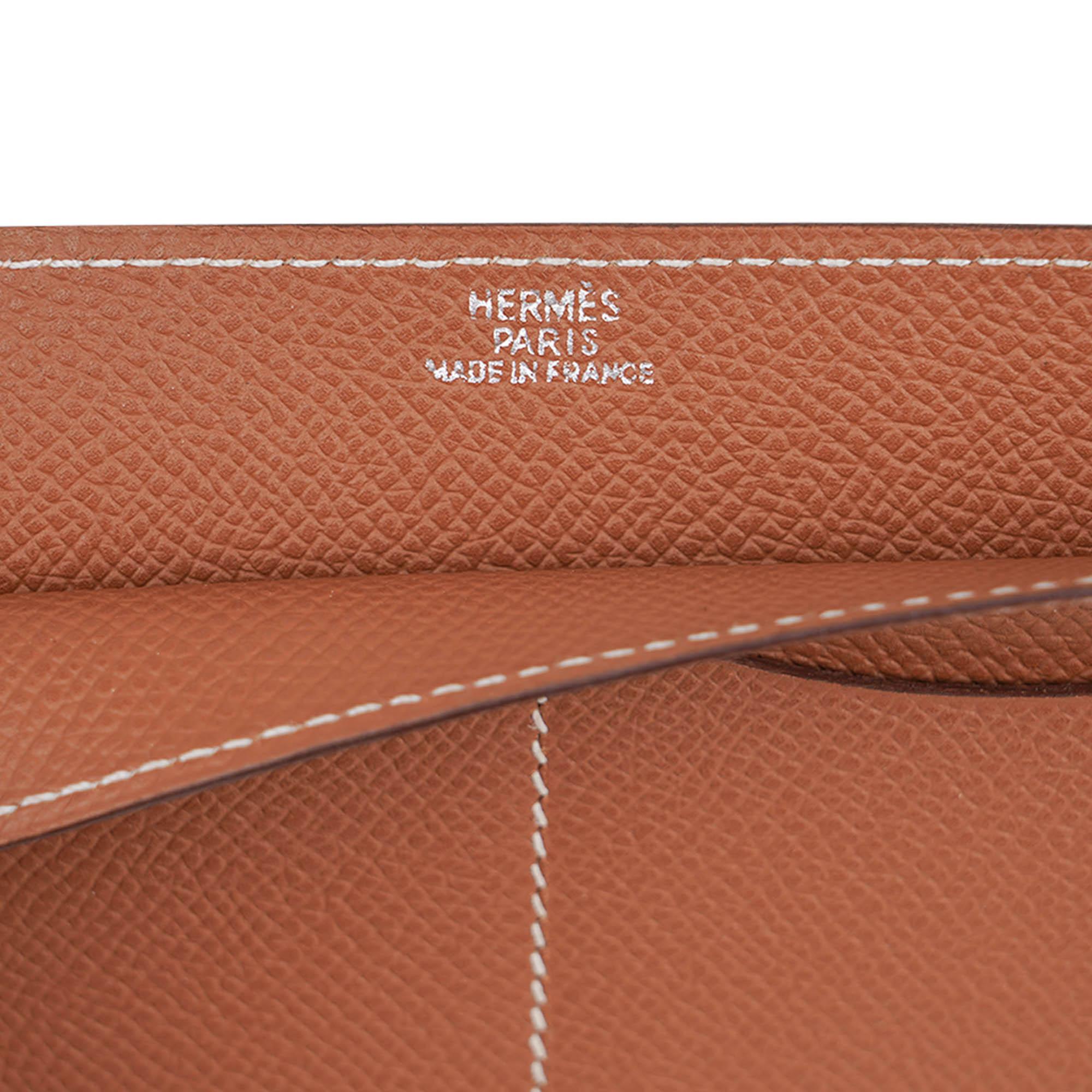 Women's or Men's Hermes Vintage Duo Card Holder Gold Epsom Leather For Sale