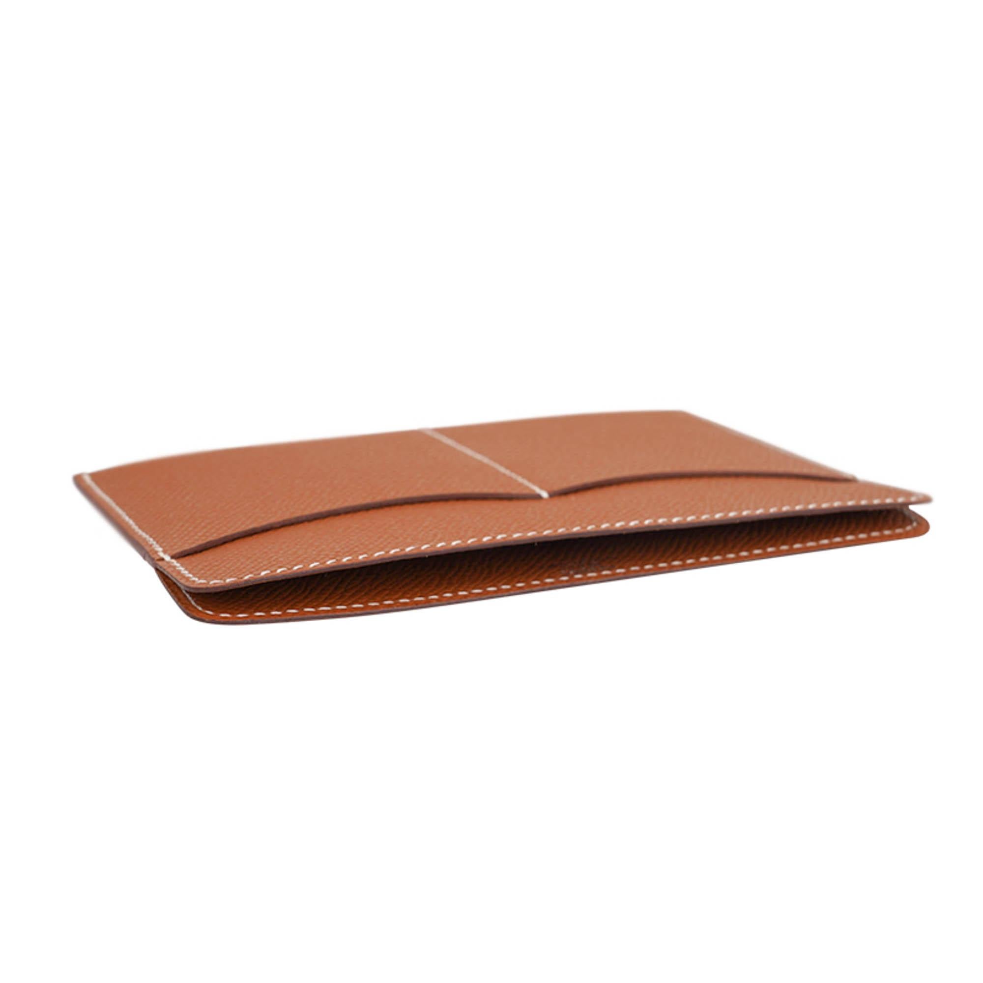 Hermes Vintage Duo Card Holder Gold Epsom Leather For Sale 1