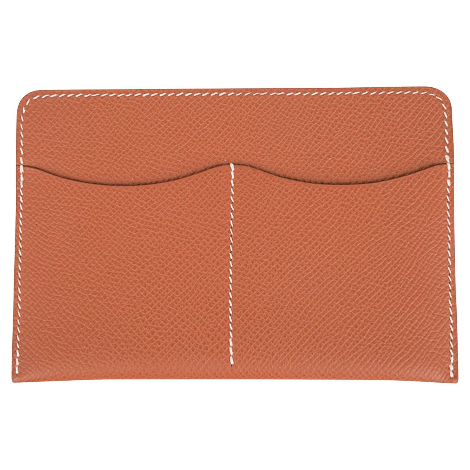 Hermes Vintage Duo Card Holder Gold Epsom Leather For Sale