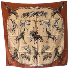 Hermes Used En Piste Brown Silk Scarf, circa 1998