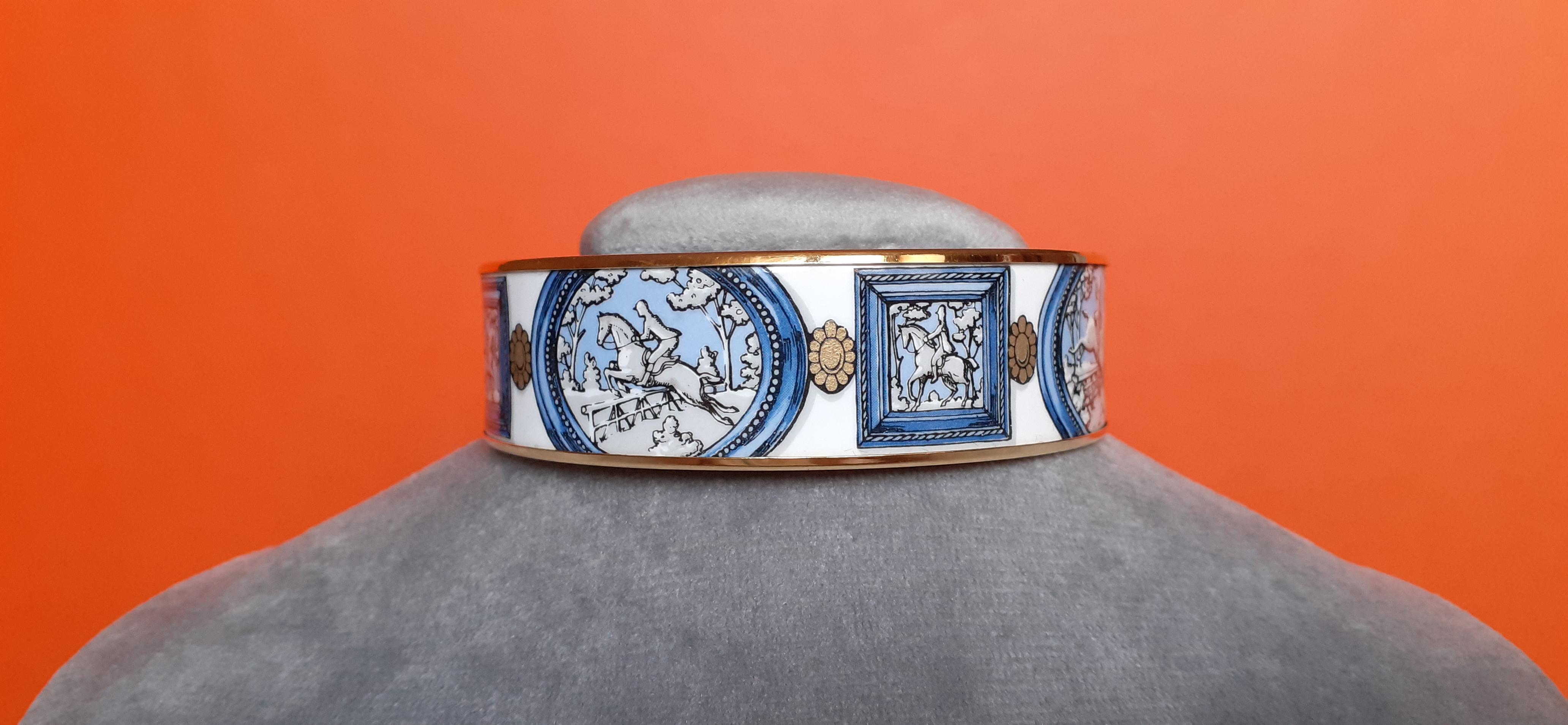 Hermès Vintage Enamel Bracelet Wedgwood Blue Gold Hdw Size GM 70 RARE  1