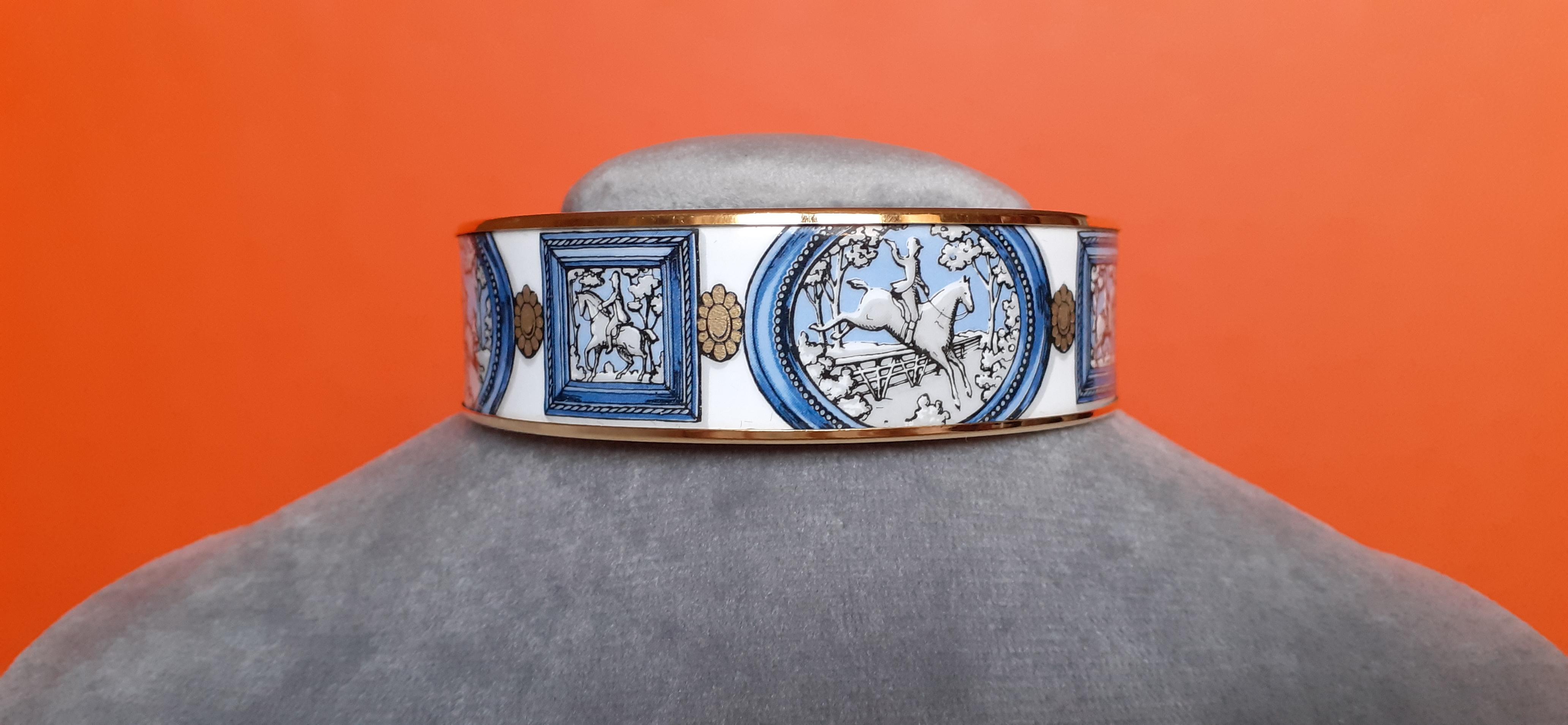 Hermès Vintage Enamel Bracelet Wedgwood Blue Gold Hdw Size GM 70 RARE  2