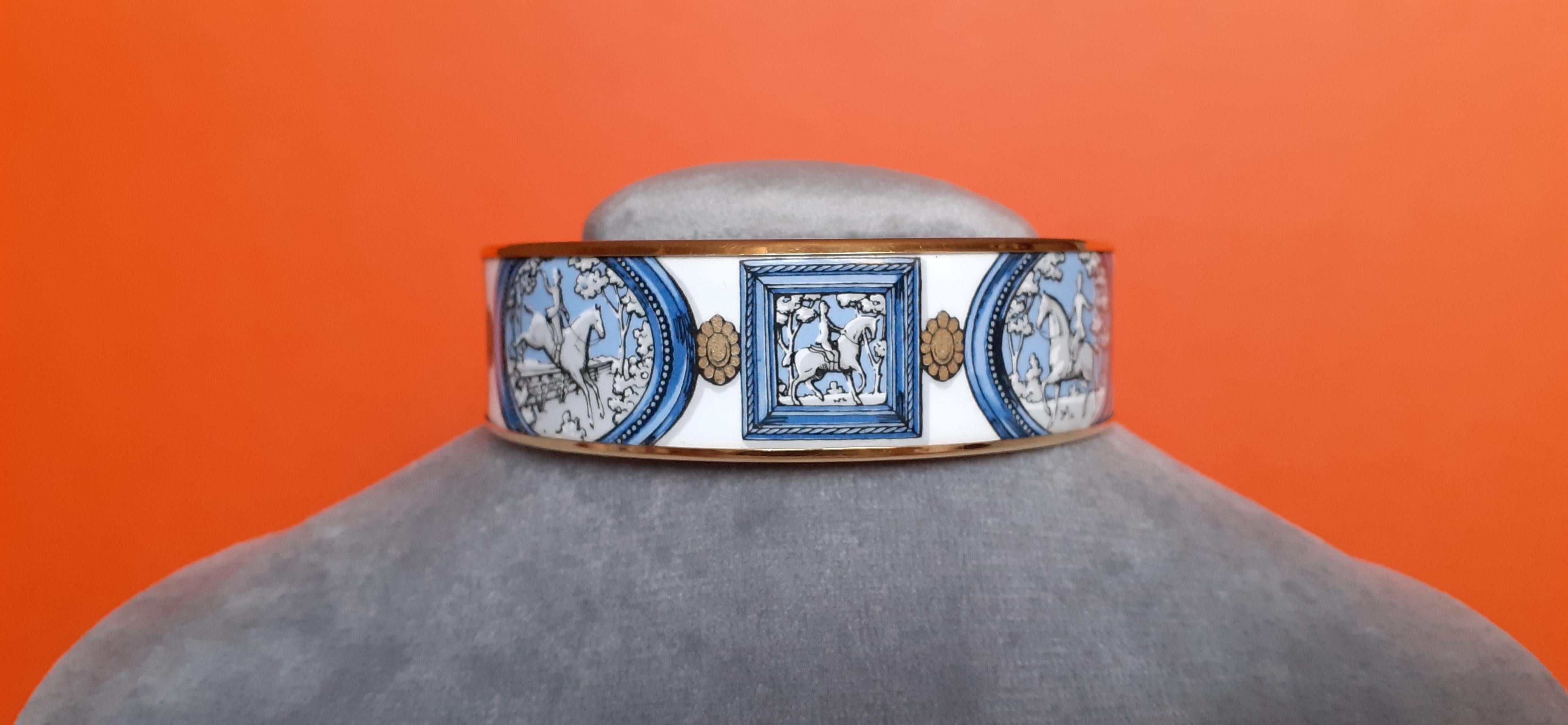 Hermès Vintage Enamel Bracelet Wedgwood Blue Gold Hdw Size GM 70 RARE  3