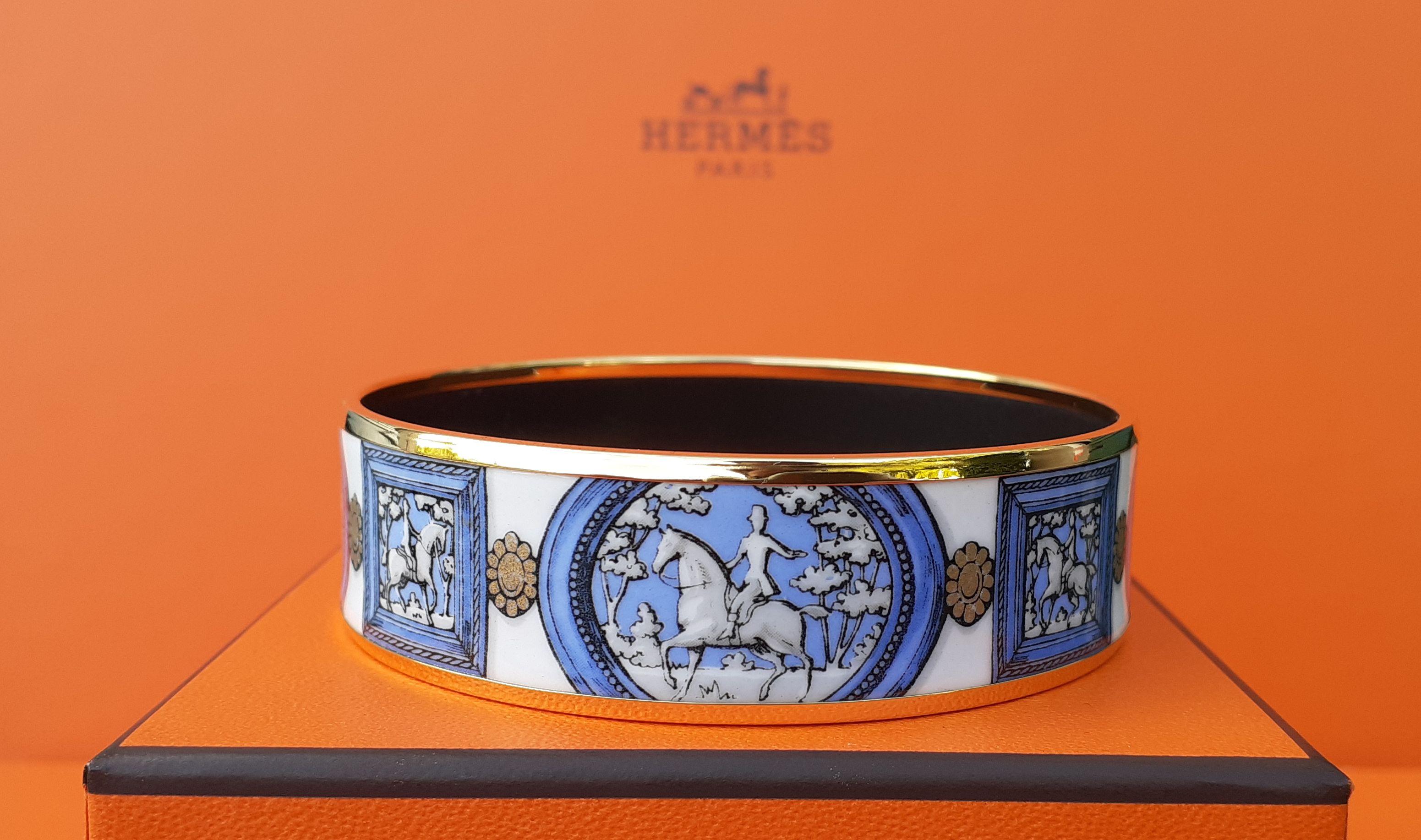 Hermès Vintage Enamel Bracelet Wedgwood Blue NEW Gold Hdw Size GM 70 RARE  2