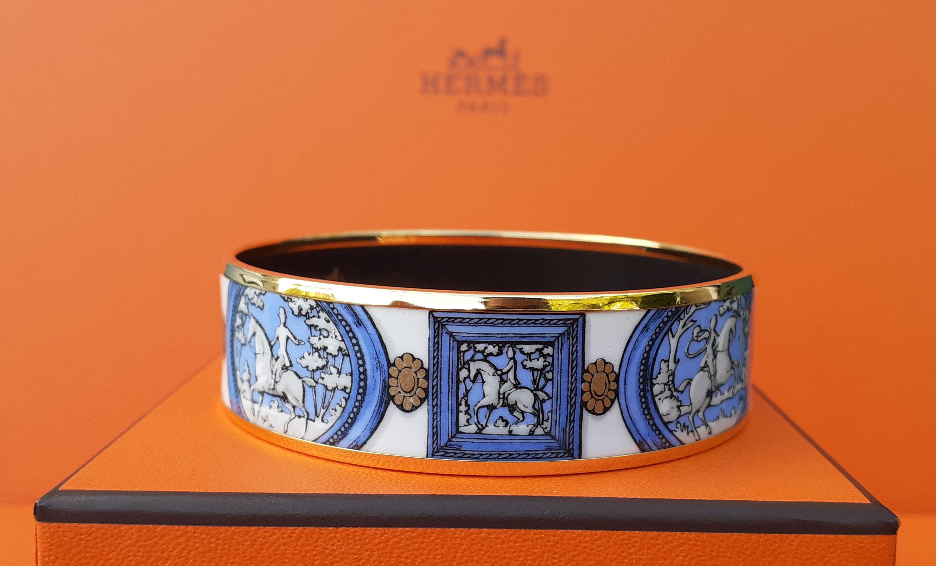 Hermès Vintage Enamel Bracelet Wedgwood Blue NEW Gold Hdw Size GM 70 RARE  3