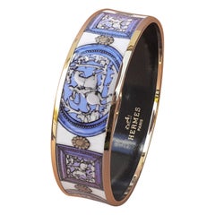 Hermès Vintage Enamel Bracelet Wedgwood Blue NEW Gold Hdw Size GM 70 RARE
