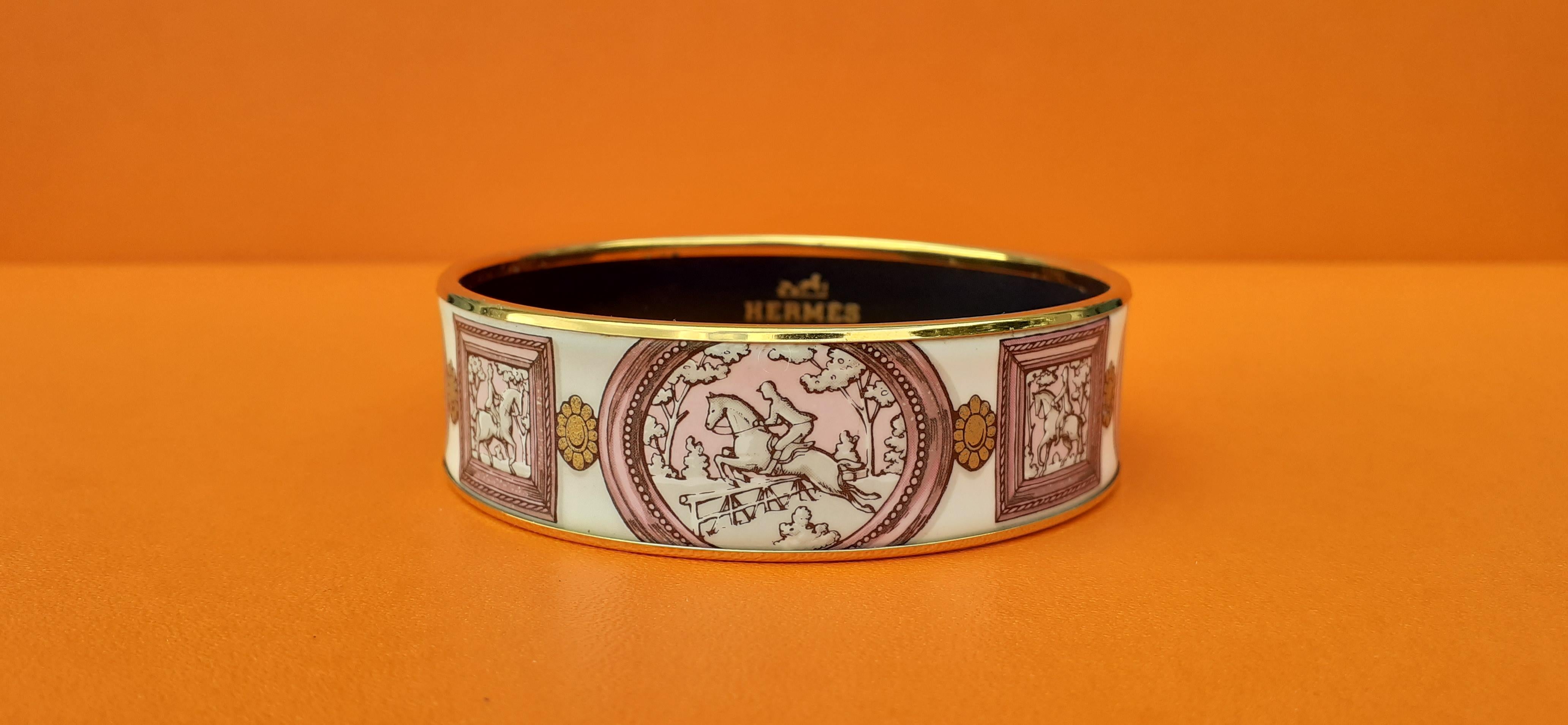 Women's Hermès Vintage Enamel Bracelet Wedgwood Pink Gold Hdw Size GM 70 RARE 