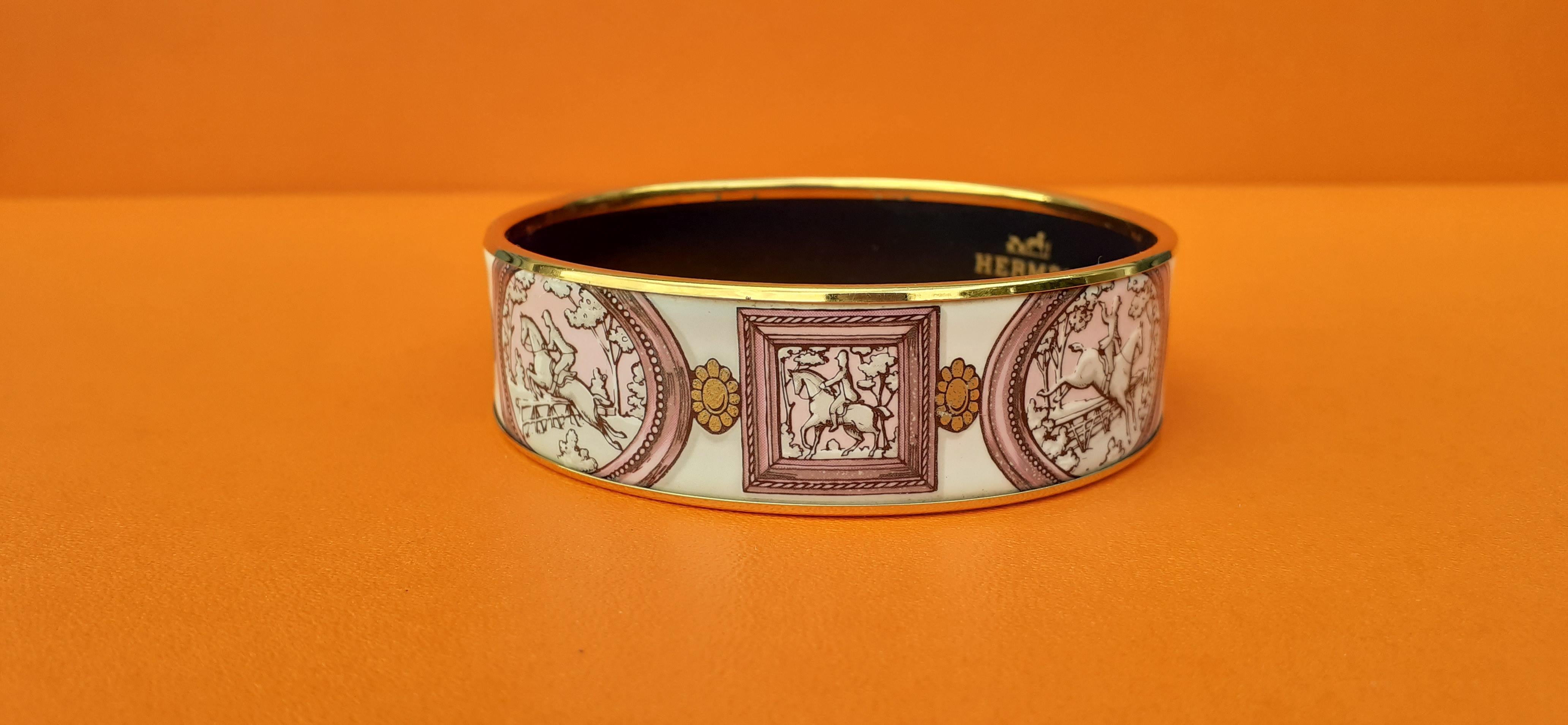 Hermès Vintage Enamel Bracelet Wedgwood Pink Gold Hdw Size GM 70 RARE  1
