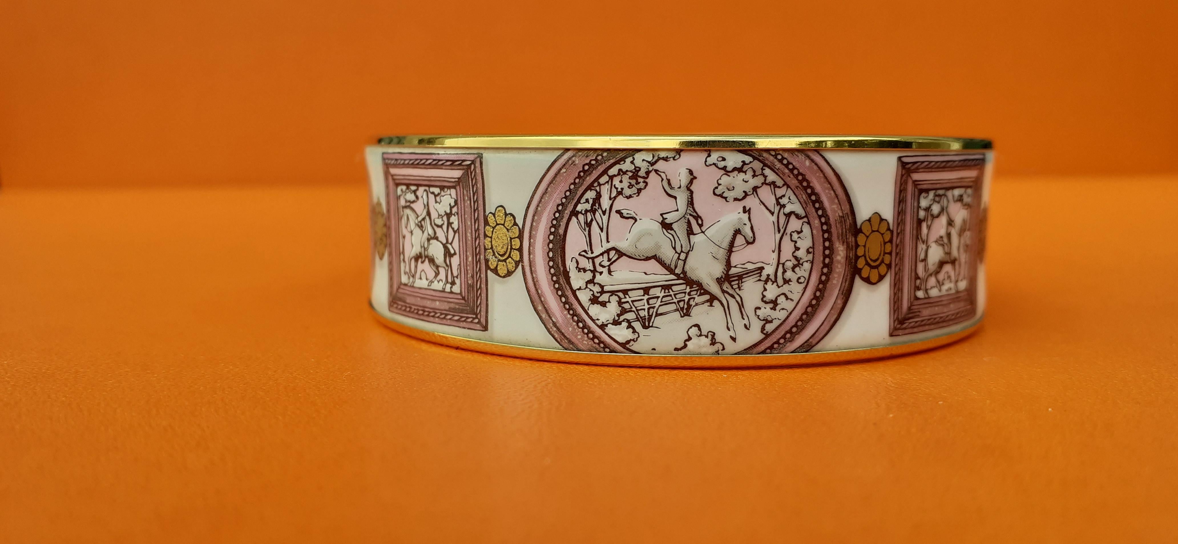 Hermès Vintage Enamel Bracelet Wedgwood Pink Gold Hdw Size GM 70 RARE  2